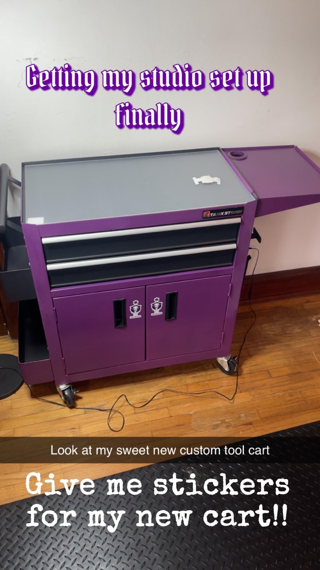 Rolling Tattoo Workstation Cart, 2-Drawer Lockable Utility Cart with Wheels, Metal Rolling Tool Chest with Cabinet & Side Trays, Mobile Workbench for Tattoo Studio, Salon, Garage, Workshop customer photo 2