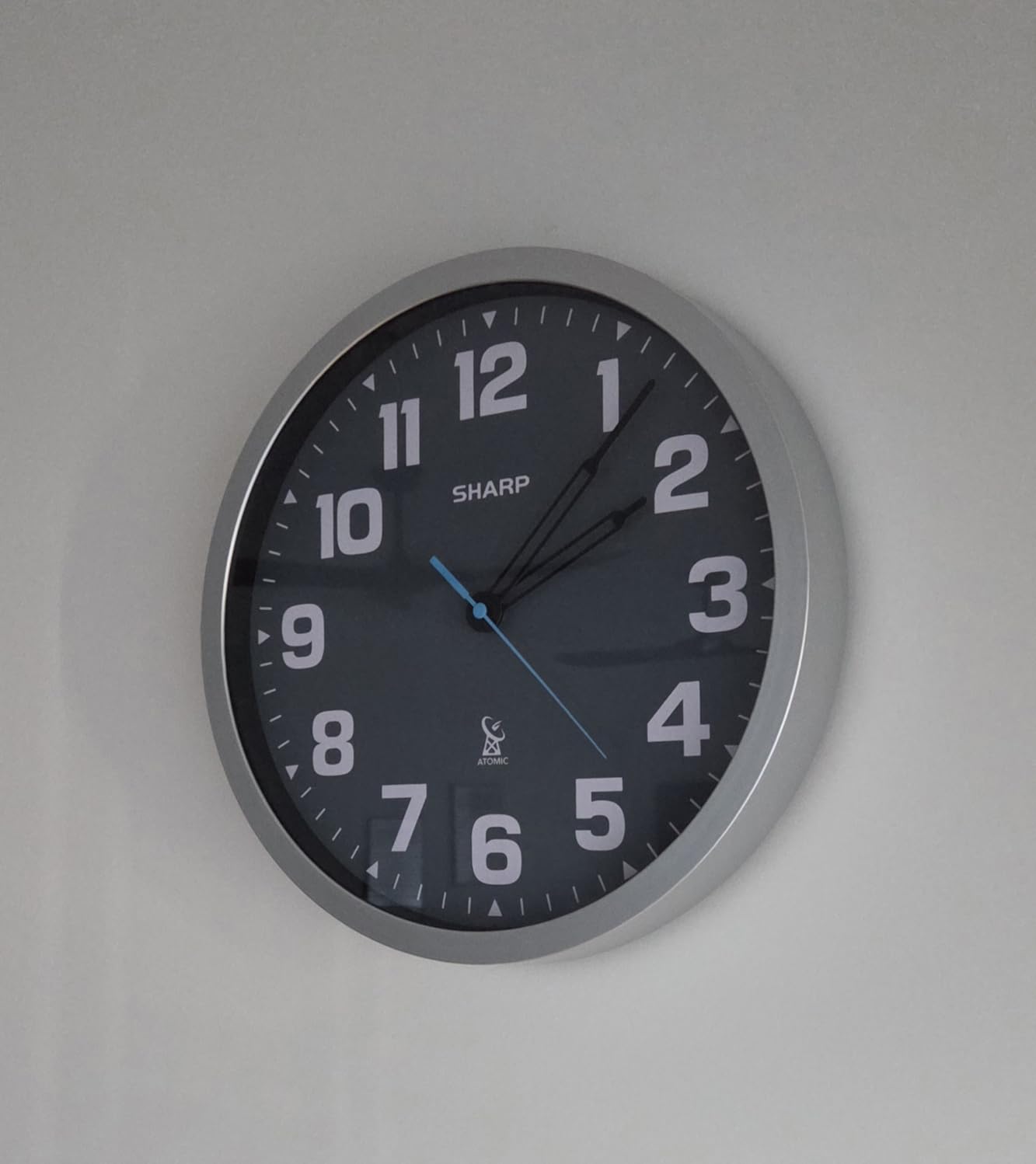 Sharp 12-Inch Atomic Wall Clock, Battery Operated, Silver Brushed Finish, Self-setting atomic time, Easy-read analog face, Automatic time adjustment, Simple setup, Battery operated, Home or office customer photo 1