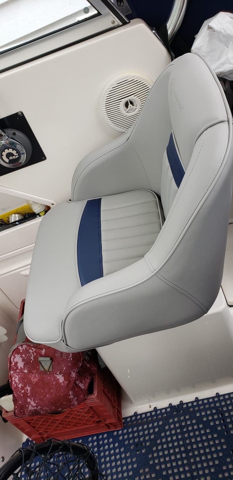 Seamander Boat Captains Chair, Pontoon Boat Seat, Integral Rotomolded Frame, Premium EPDM Foam Material, Marine Grade Vinyl, 5x5 or 5x12 inch Mounting Pattern (Grey/Burgundy) customer photo 2