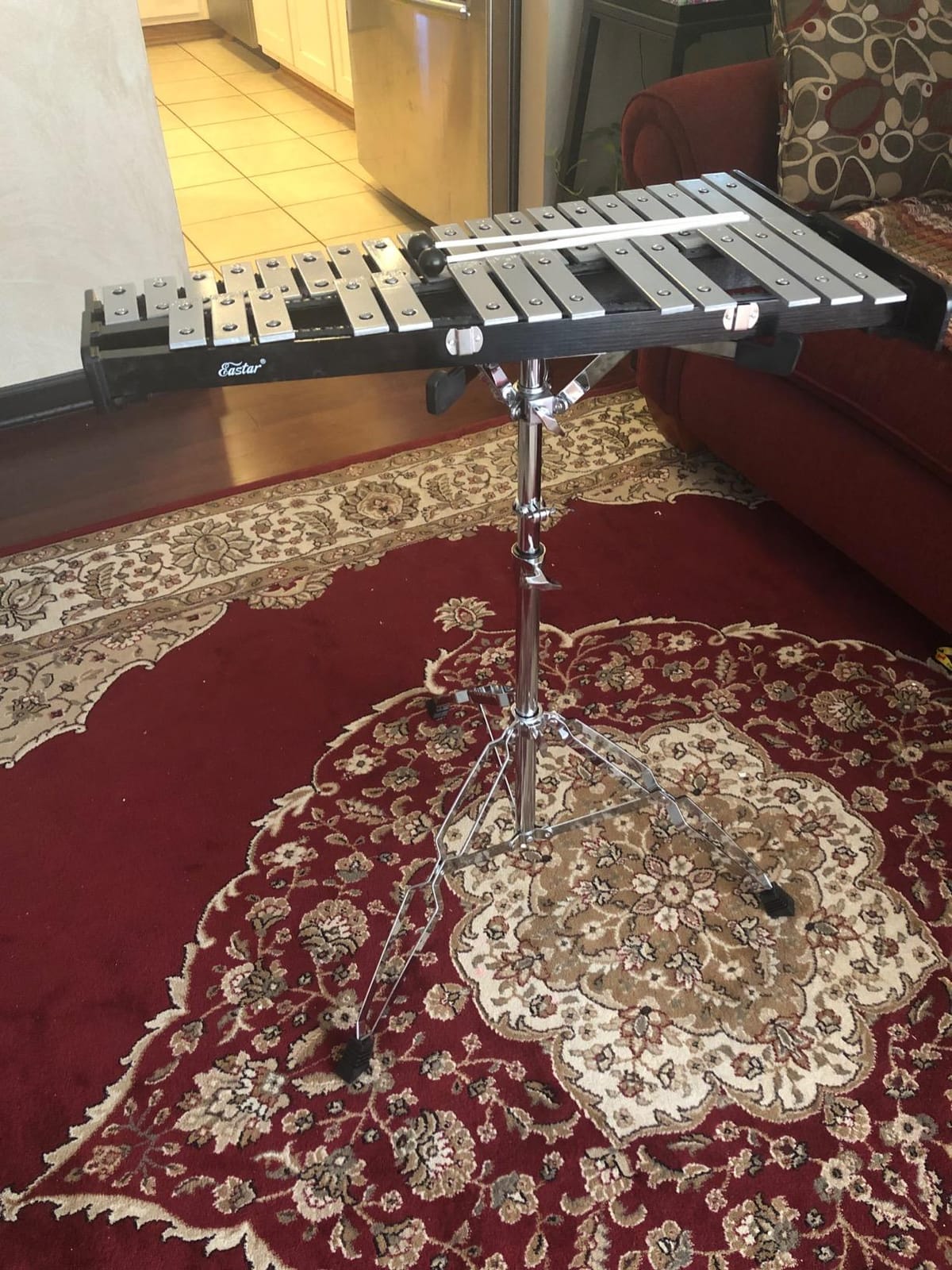 Eastar Advanced 32 Note Glockenspiel Xylophone Bell Kit Beginner Students, Percussion Kit with 8'' Drum Practice Pad, Adjustable Stand, Glockenspiel Stick, Drum Sticks and Carrying Bag customer photo 1