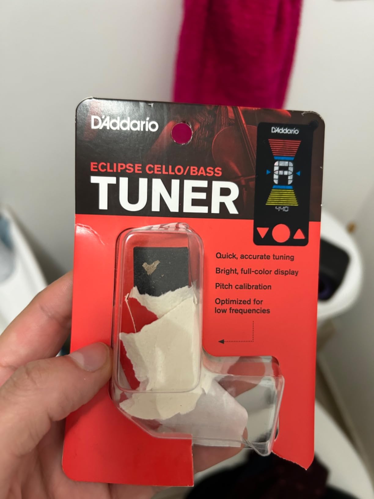 D'Addario Eclipse Cello & Bass Tuner | Clip-on Tuner with Bright Color Display customer photo 2
