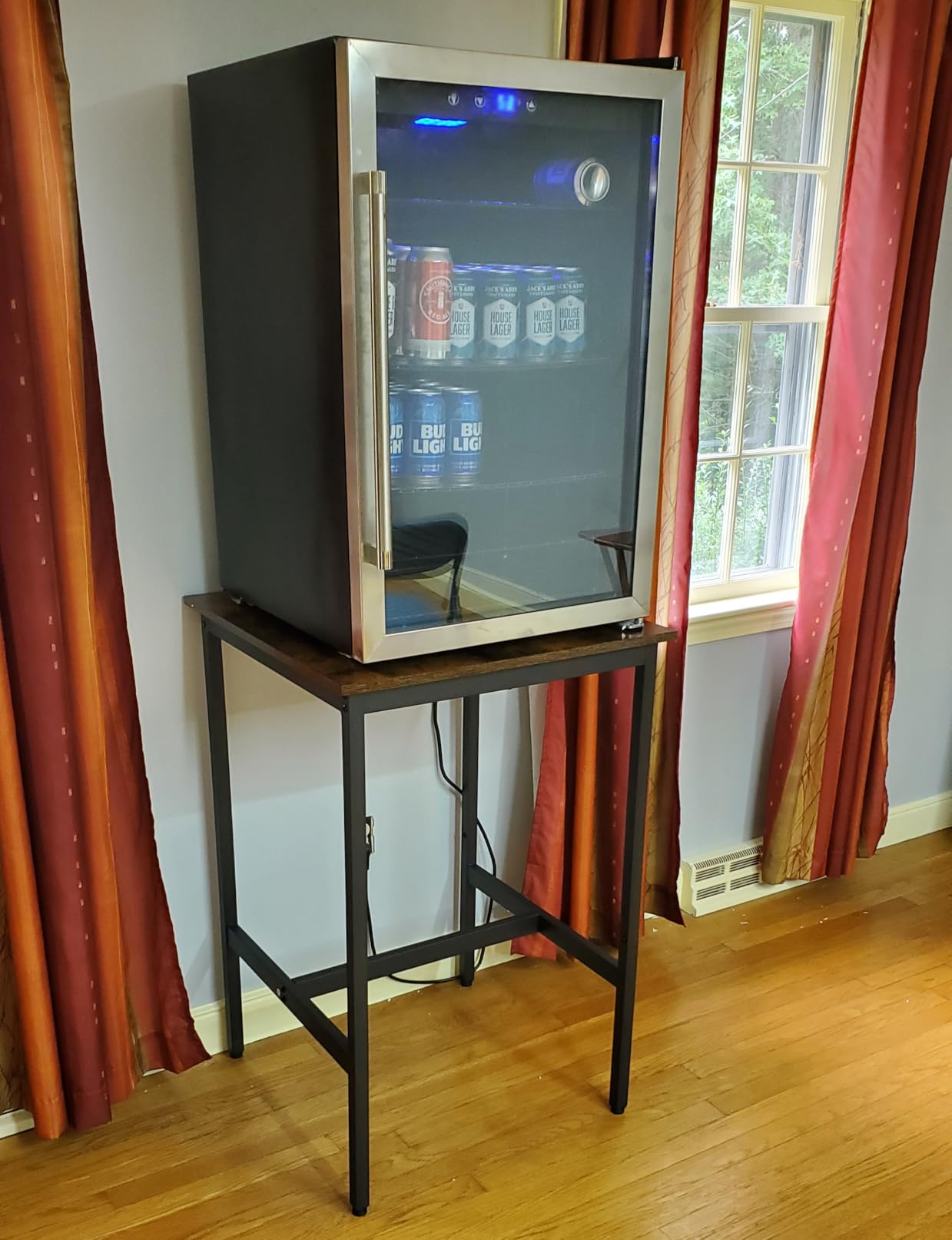VASAGLE Bar Table, Kitchen Dining Table, High Top Pub Table, Bar Height Cocktail Table for Living Room Party, Sturdy Metal, 15.7 x 39.4 x 35.4 Inches for Narrow Spaces, Rustic Brown and Ink Black customer photo 1