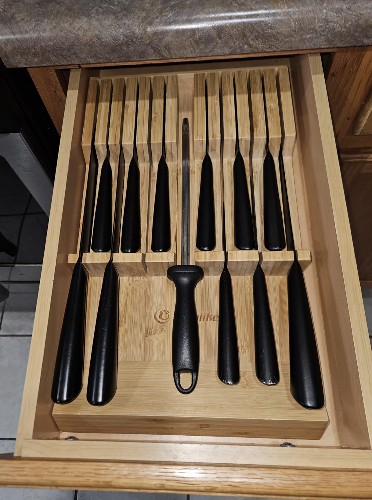 Utoplike In-drawer Knife Block Bamboo Kitchen Knife Drawer Organizer Large, handle Steak knife Holder without Knives, Fit for 16 Knife and 1 Sharpening Steel (Knives & Sharpening Not Included) customer photo 1