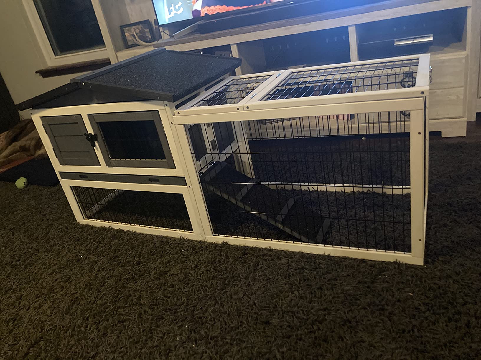PawHut 2 Levels Outdoor Rabbit Hutch with Openable Top, 59