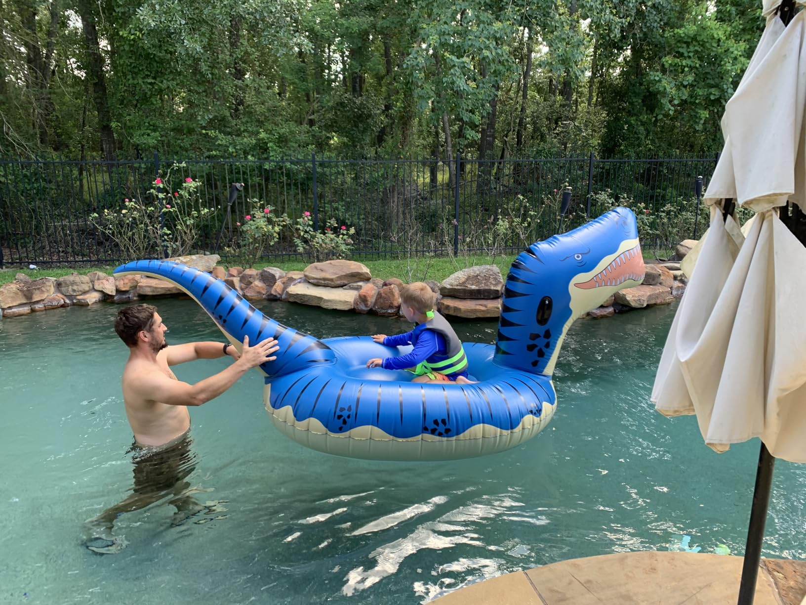Jasonwell Inflatable Dinosaur Swimming Pool Float for Kids Boys Girls Adults 124'' Giant Tyrannosaurus Rex Floatie Summer Beach Ride on Party Pool Raft Lounge Toys customer photo 2