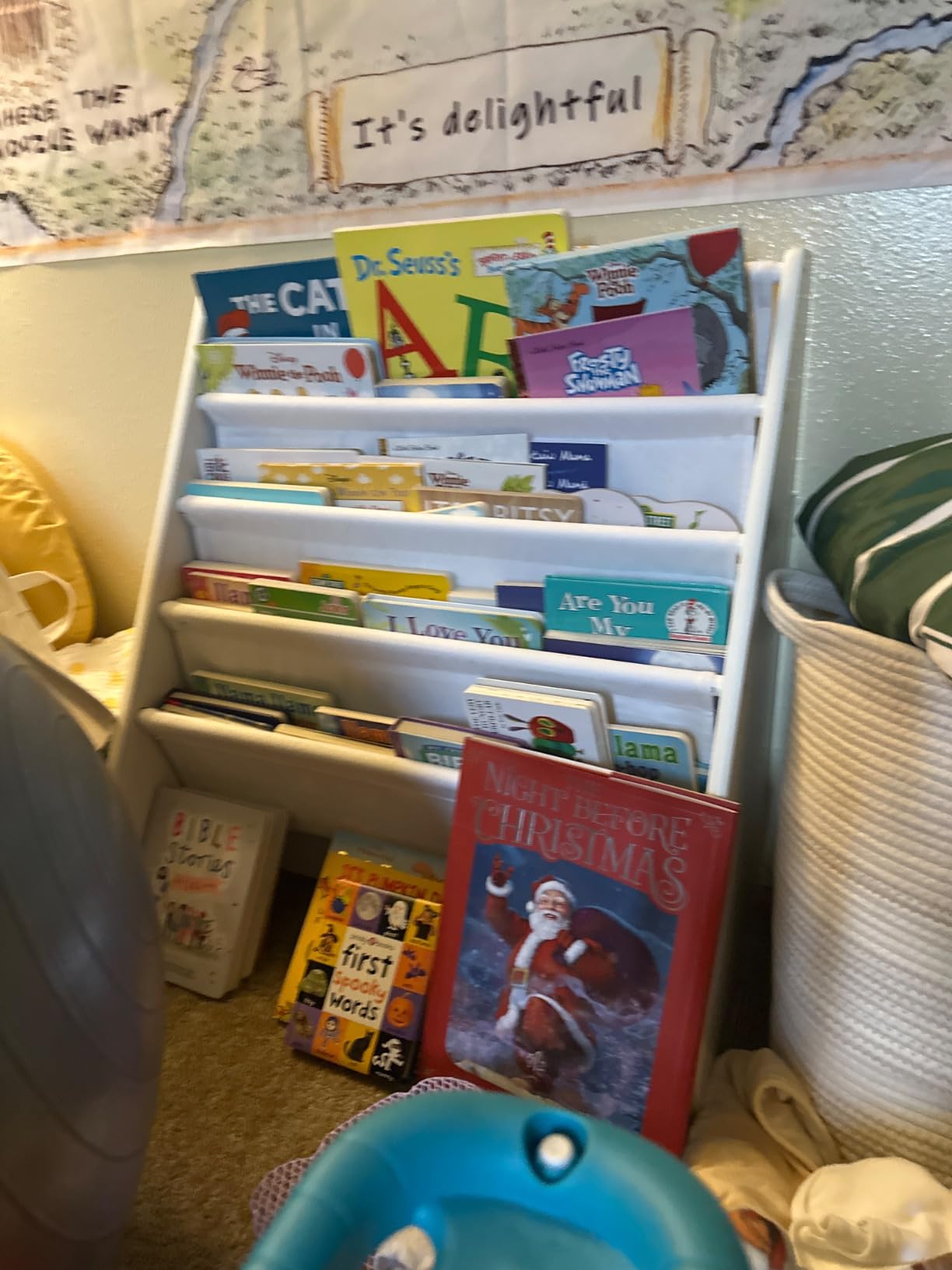 UTEX Kids Bookshelf Storage, Thick Cotton Sling Book Shelf for Kids Rooms | 4-Tier Toddler Magazine Book Rack, Children Book Organizer, Front Facing, Deep, Space Saving, Toddler Room, Gift, White customer photo 2