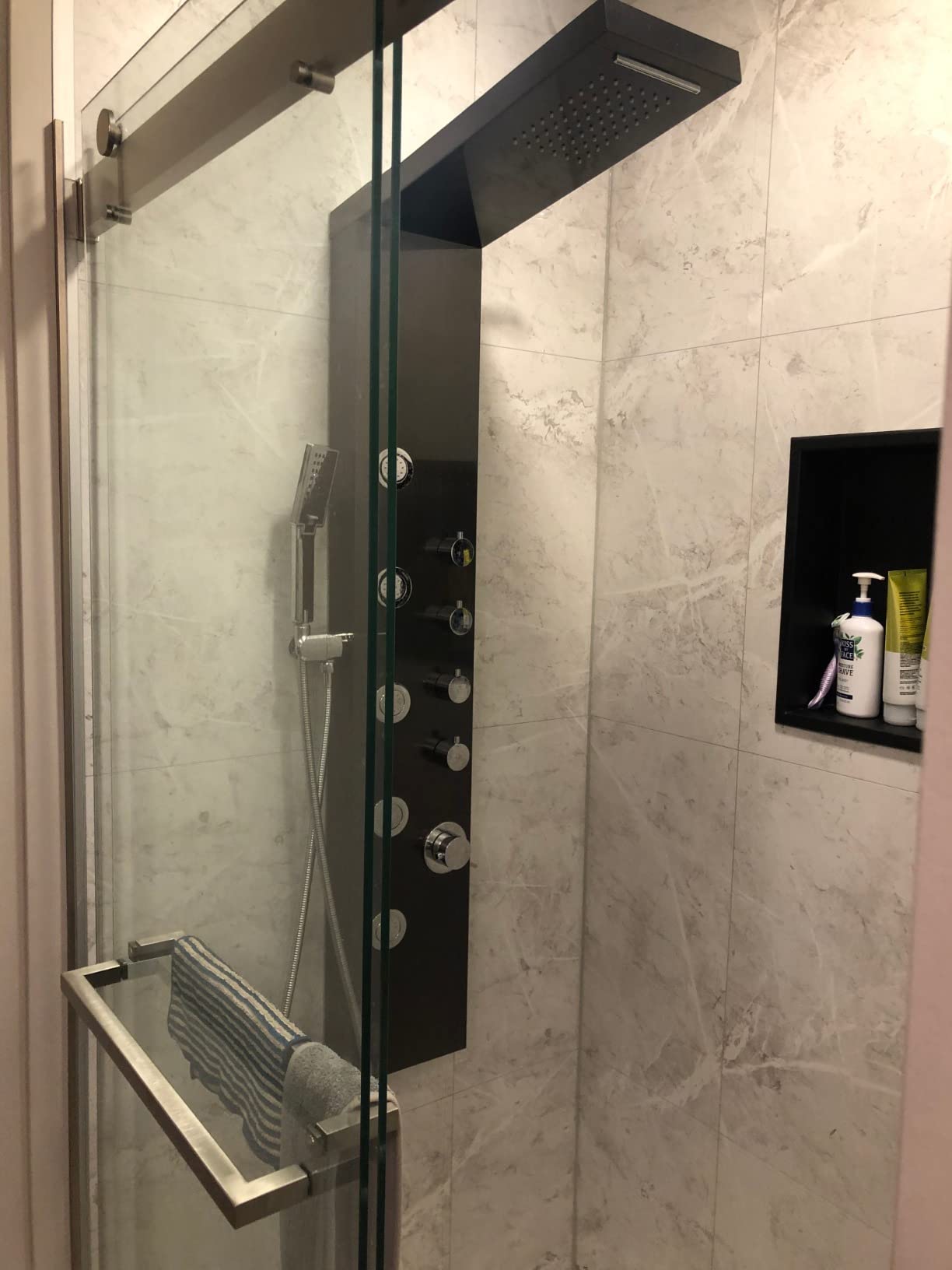 ROVOGO Shower Panel Tower System - Use 4 Shower Modes at the Same Time | Rainfall Waterfall Shower Head, 5 Body Jets & 3-Setting Handheld, Stainless Steel Brushed Shower Column W/ Brass Valves, 50