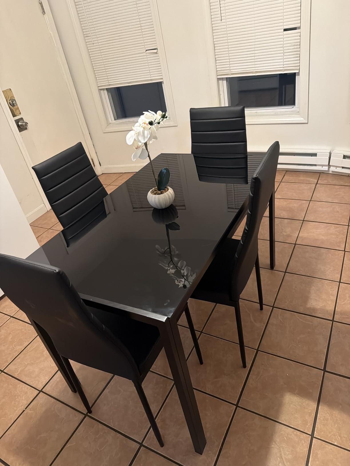 FDW | 5-Piece Dining Table Set | Black | Glass Kitchen Table with 4 Upholstered Chairs and Faux Leather Cushions | Space-Saving and Modern Design customer photo 1