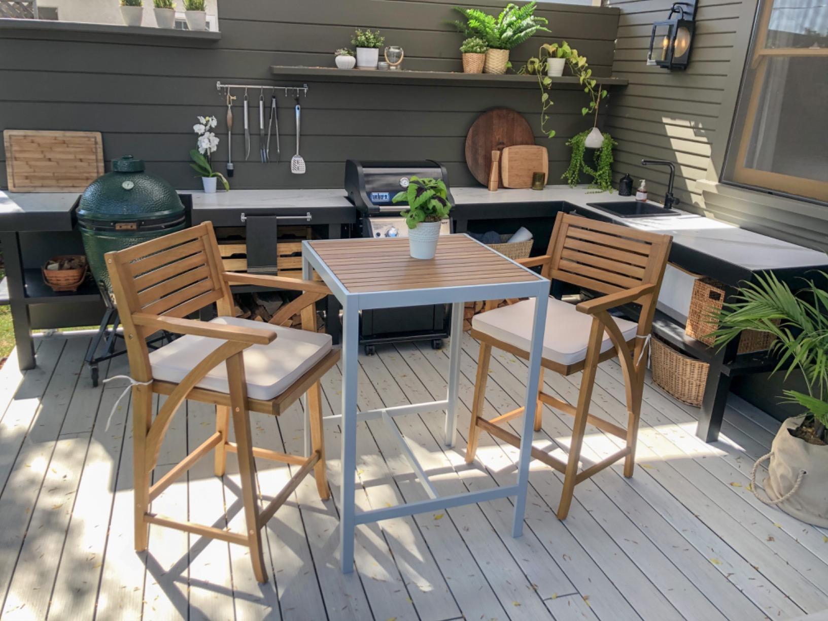 Best Choice Products Set of 2 Outdoor Acacia Wood Bar Stools Bar Chairs for Patio, Pool, Garden w/Weather-Resistant Cushions - Cream customer photo 1