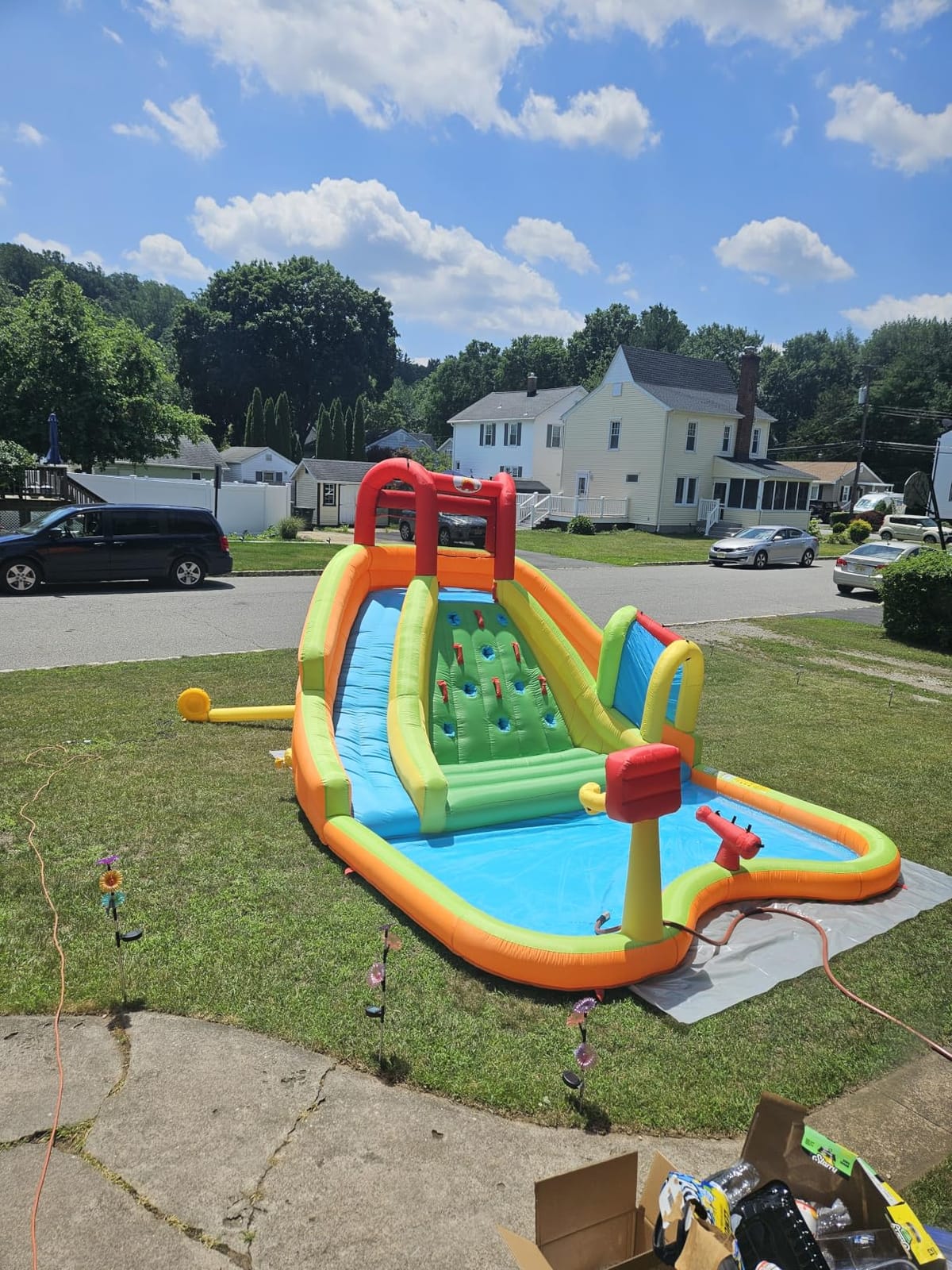 WELLFUNTIME Inflatable Water Double Slides Park, Bounce House with Arched Water Gun Spray, Jumping Castle with Air Blower customer photo 2