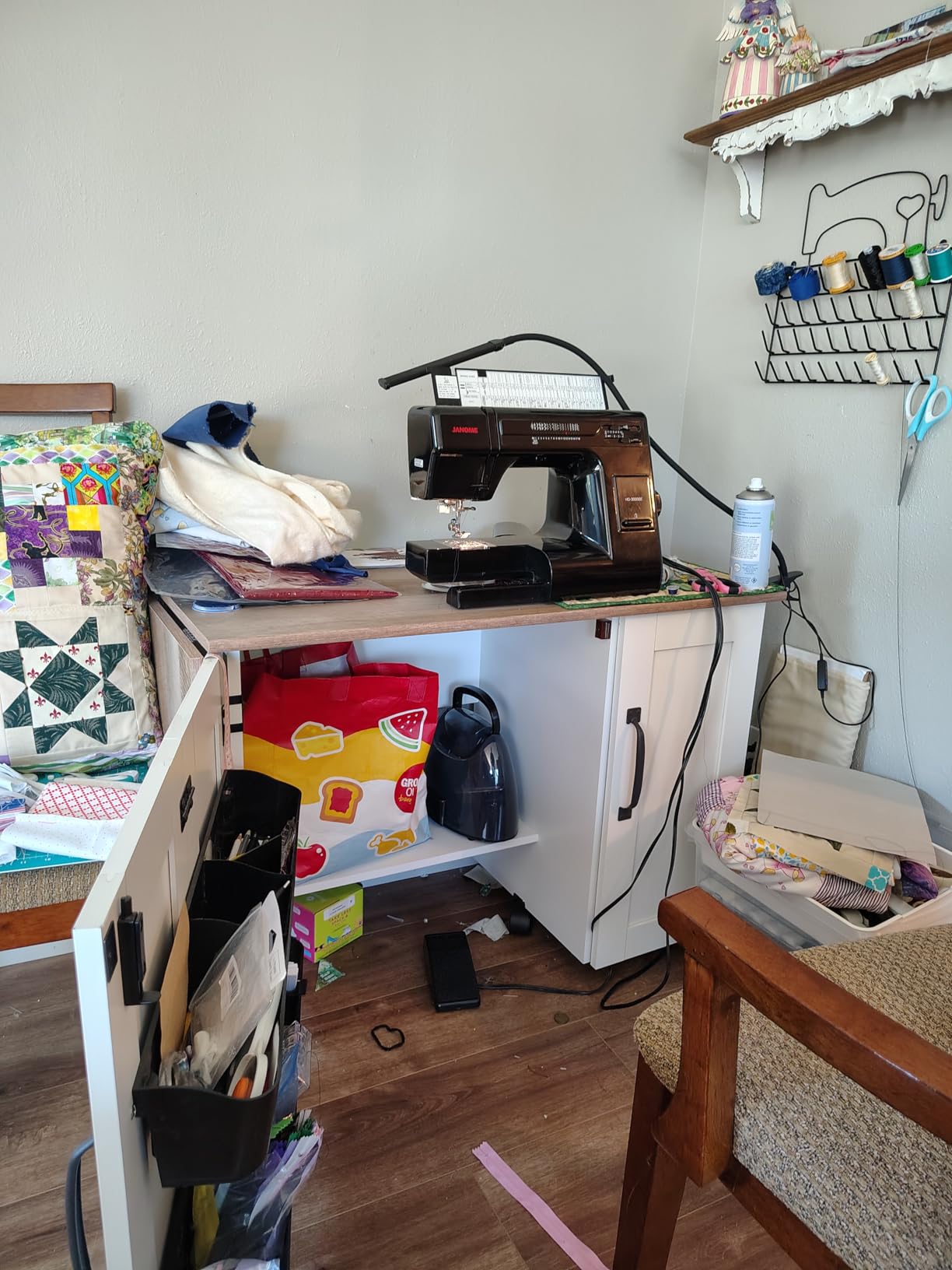 Sauder Miscellaneous Storage Sewing Cart, Drop-Leaf Craft Table, Sewing Table with Storage - Soft White Finish customer photo 2