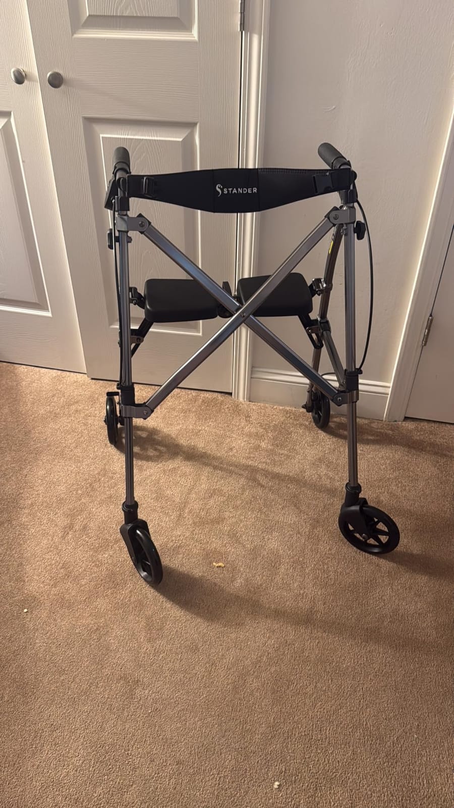 Stander Space Saver Rollator, Lightweight Folding Rolling Walker with Seat for Seniors & Adults, 4-Wheel Mobility Aid with 6-inch Wheels, Locking Brakes & Padded Seat with Backrest, Black Walnut customer photo 2