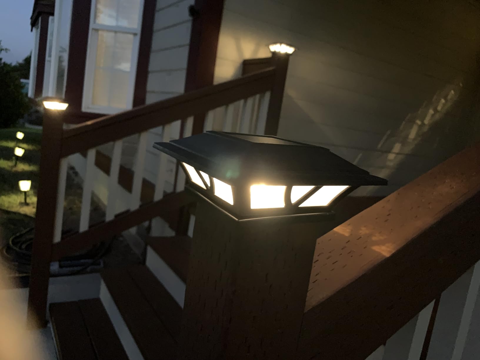SIEDiNLAR Solar Post Lights Outdoor 2 Modes LED, 2 Pack Black (Warm/White) | Solar Post Cap Lights, Solar-Powered Waterproof Deck Fence Lights for 4x4 5x5 & 6x6 Wood or Vinyl Posts, Patio, Garden, Yard customer photo 1