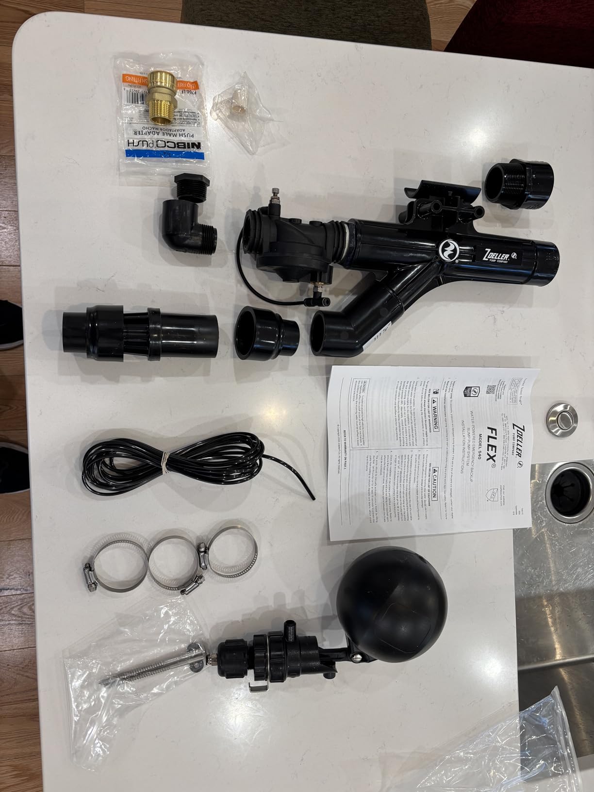 Zoeller 540 FLEX Water-Powered Backup Sump Pump System | No Battery/Electricity Required - Installs Horizontally or Vertically - During Sump Pump Failure - 3/4