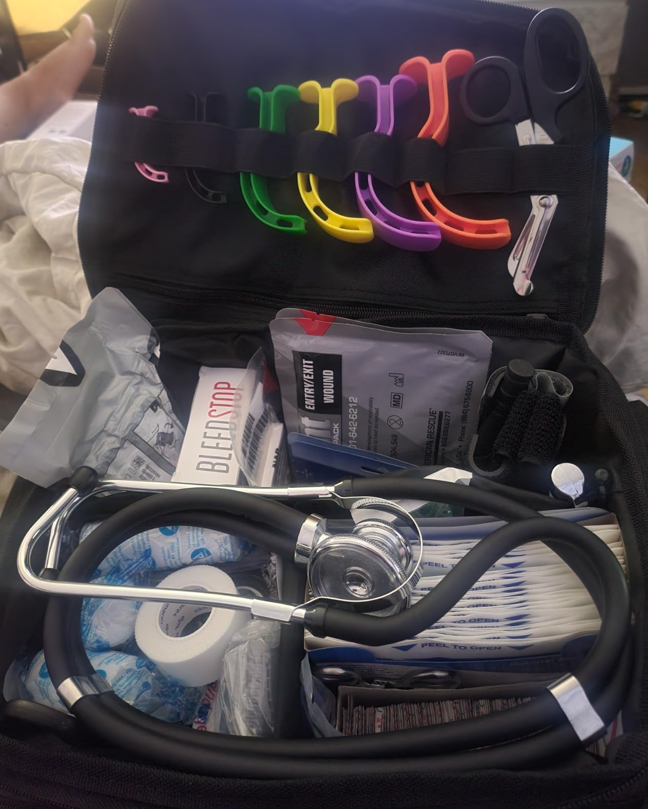 Scherber First Responder Fully-Stocked Professional Essentials EMT/EMS Trauma Kit | HSA/FSA Approved | Reflective Bag w/8 Zippered Pockets & Compartments & 200+ First Aid Supplies - Red customer photo 2
