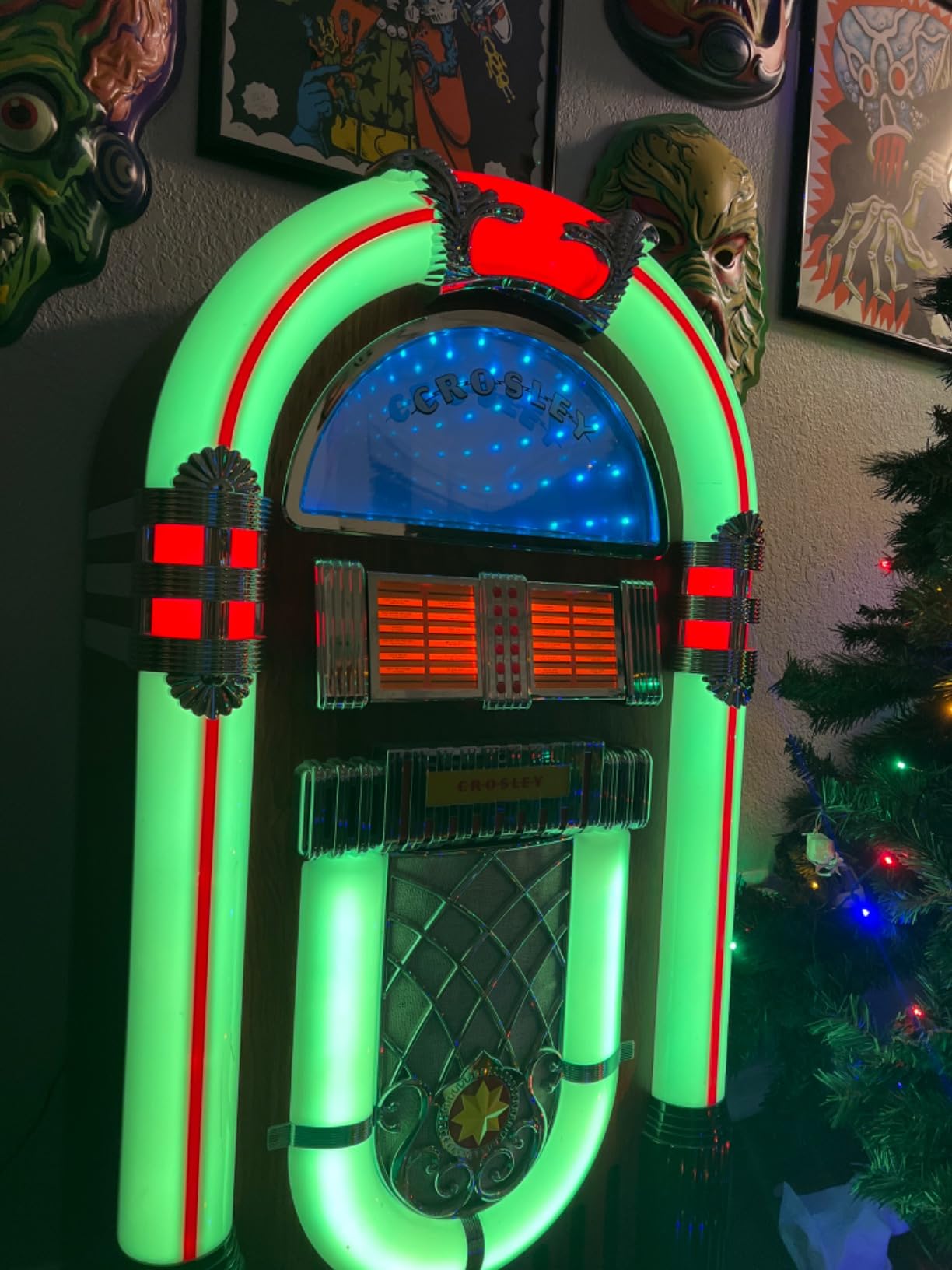 Crosley CR1215A-WA Full Size Digital Jukebox, Walnut | Color Changing LED Lights | Bluetooth In, CD Player, AM/FM Radio customer photo 1