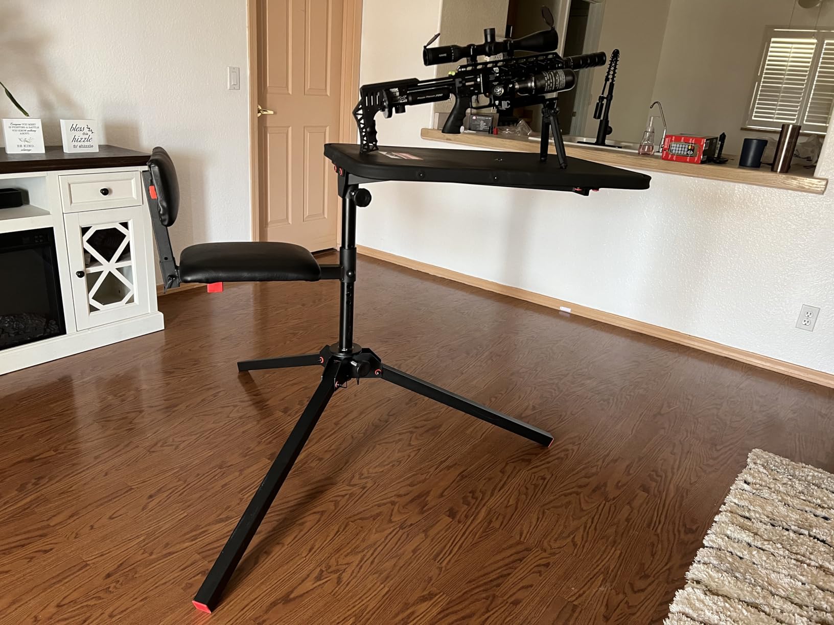 Birchwood Casey Swivel Action Shooting Bench with Thick Padded Seat, Extended Arm Rests, Padded Vinyl Cover, Gear Pouches & Adjustable Coated Gun-Rest customer photo 1