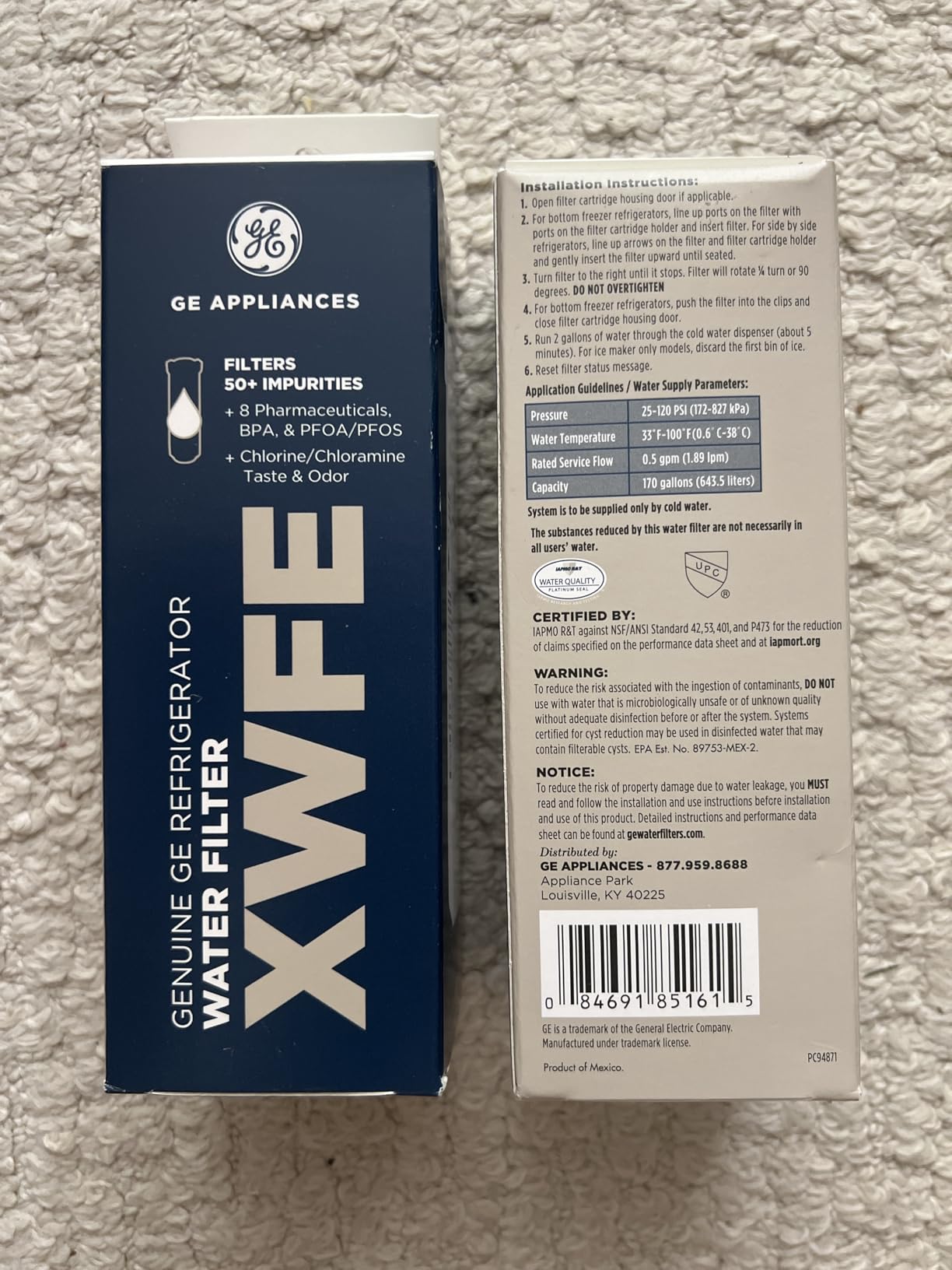GE XWFE Refrigerator Water Filter, Genuine Replacement Filter, Certified to Reduce Lead, Sulfur, and 50+ Other Impurities, Replace Every 6 Months for Best Results, Pack of 1 customer photo 1