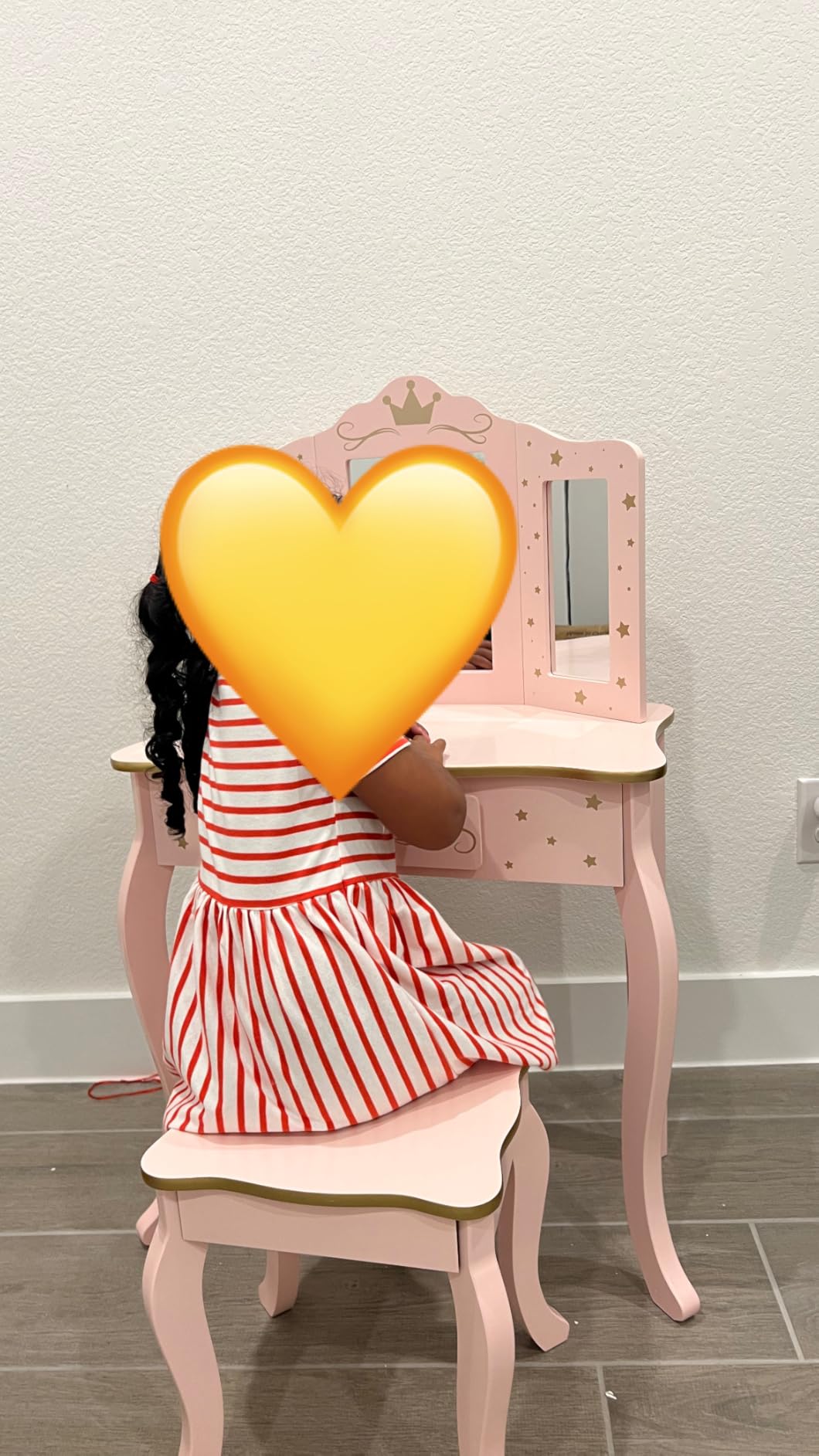 UTEX Pink Crown Princess Kids Vanity Set with Drawer for Little Girls | Wooden Toddler Vanity, Kids Vanity Table and Chair Set, Crown and Star Patterns, Gold Edge Trim, Princess Style customer photo 2