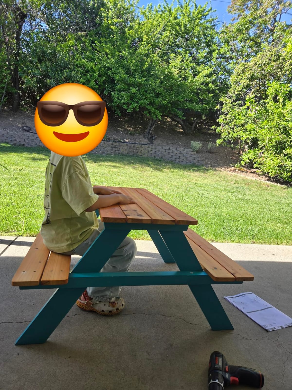 Teamson Kids - Wooden Outdoor Child Children Kids Picnic Table & Chair Bench Set - Brown/Aqua | Weather-Resistant Pine Wood, Seats 4 Children, Ideal for Backyard, Patio, Garden customer photo 1