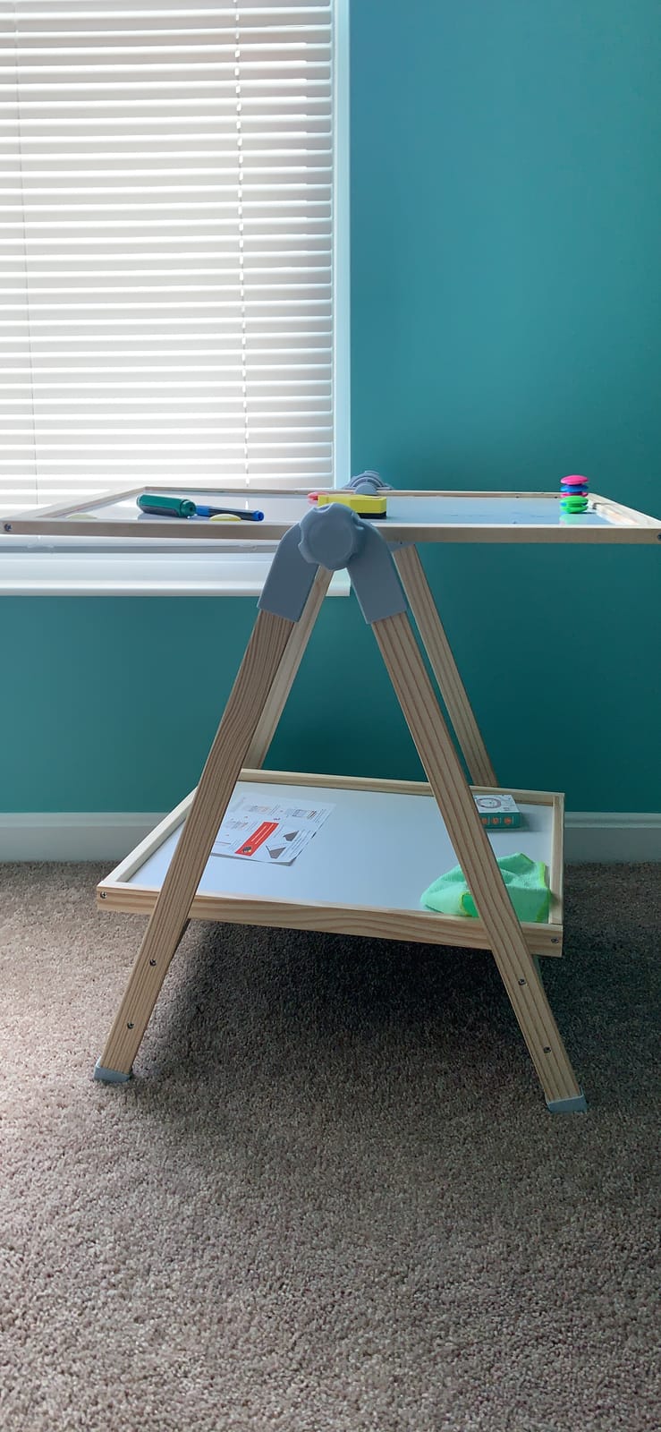 QZMTOY Kids Art Easel, Deluxe Standing Easel Set, Adjustable Art Table, Dry Erase Board&Chalkboard Double Sided Stand, 360°Rotating Drawing Easels with Art Supplies, Adjust Height 28-39in customer photo 2