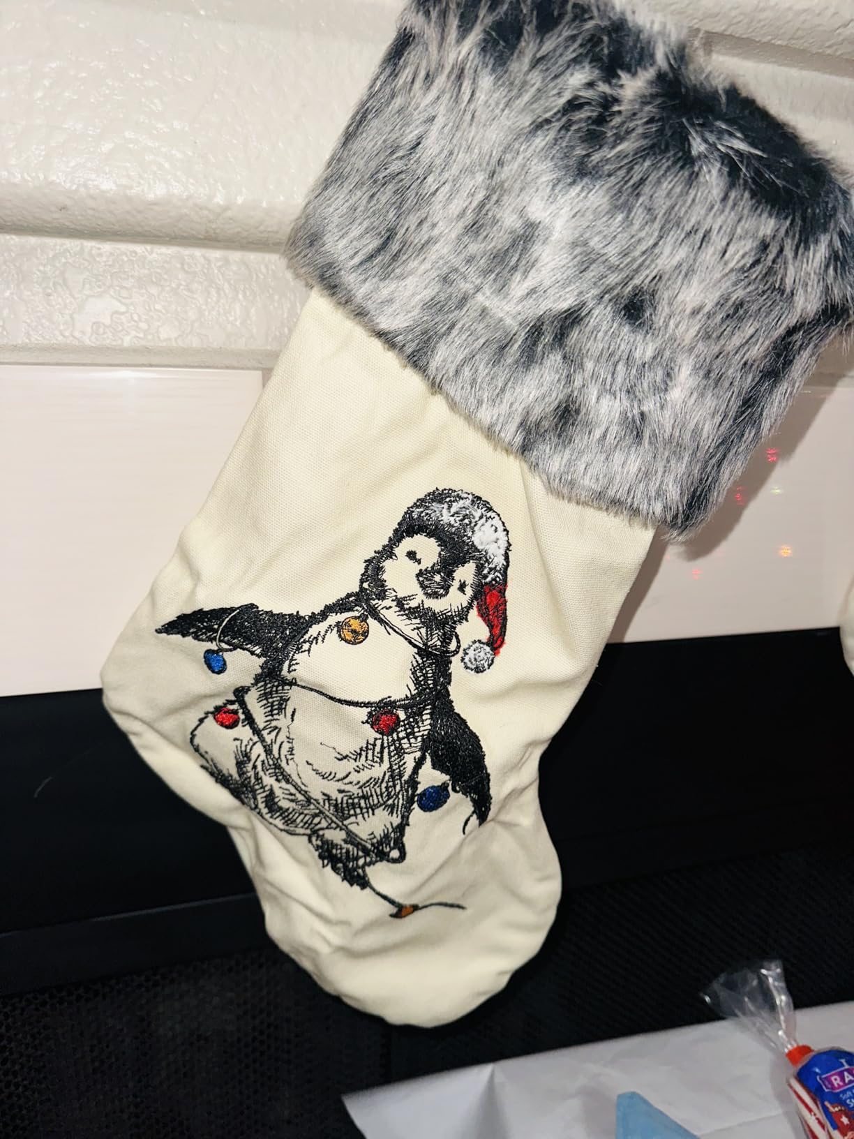 Set of 6 Christmas Stockings Gray Burlap Buffalo Red Plaid Soft Faux Fur 20 Inches Lovely Embroidery Pattern for Family Decorations Hanging Ornament for Xmas Holiday Party customer photo 2