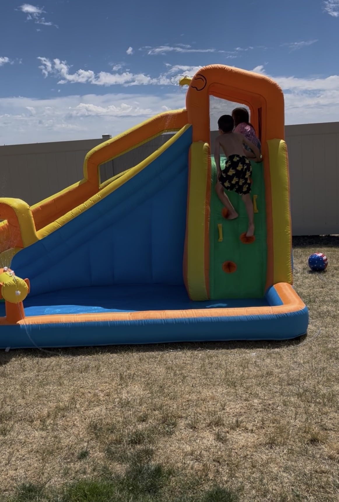 JOYMOR Inflatable Water Slide Park wtih Splash Pool, Climbing Wall, Water Cannon,Blow up Water Slides for Backyard Outdoor Fun Summer Water Plays for Party Birthday Gift (Orange & Yellow) customer photo 2