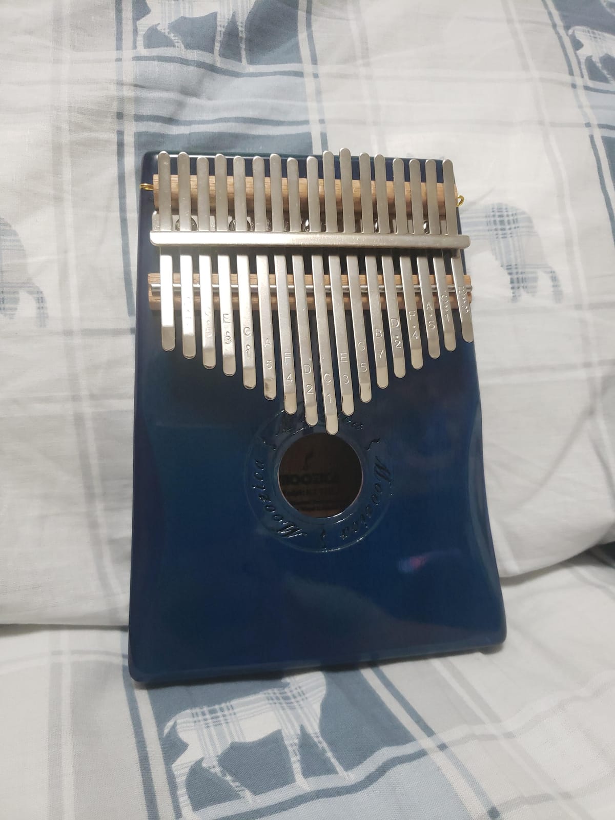 Moozica 17 Keys Kalimba Thumb Piano, Solid Mahogany Wood Professional Marimba Mbira with Piano Lacquer Finishing Musical Instrument Gift (Blue-K17BP) customer photo 2