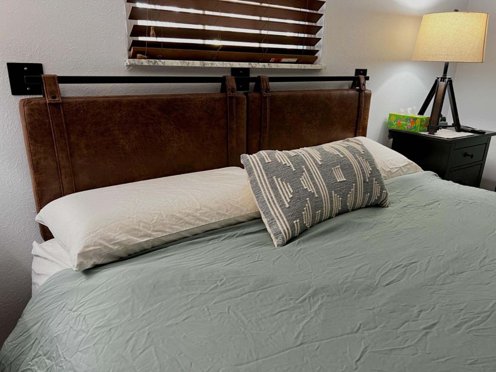 Nathan James Harlow Modern Wall Mount Hanging Headboard, Queen, Brown Faux Leather customer photo 1
