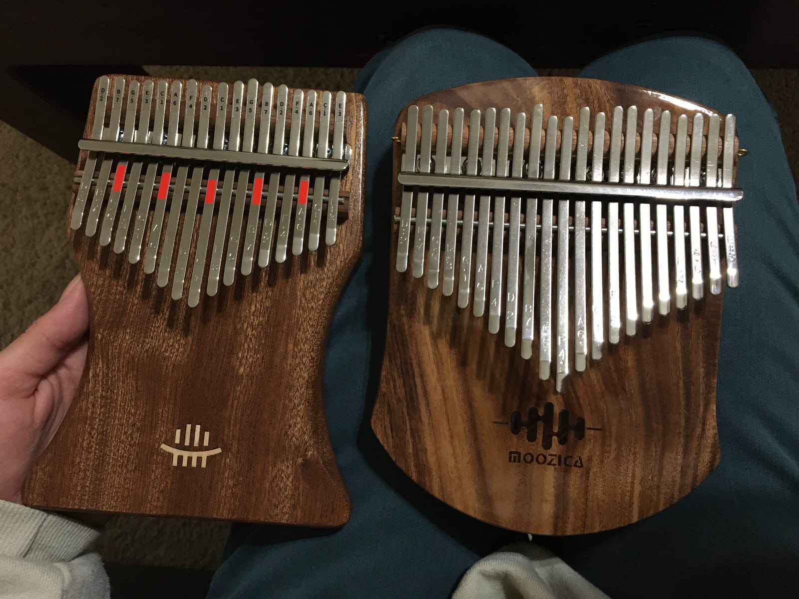 MOOZICA 21 Keys Solid Koa Kalimba Thumb Piano, Single Solid Wood Flat-board Professional Kalimba Marimba with Learning Instruction and High Performance Carrying Case (Acacia Koa, 21-Key) customer photo 1