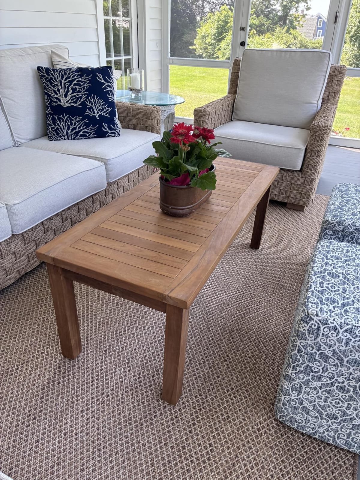 Sunnydaze Outdoor Patio Coffee Table, Solid Teak Wood, 45 W, Rectangular, Light Brown Wood Stain Finish customer photo 1