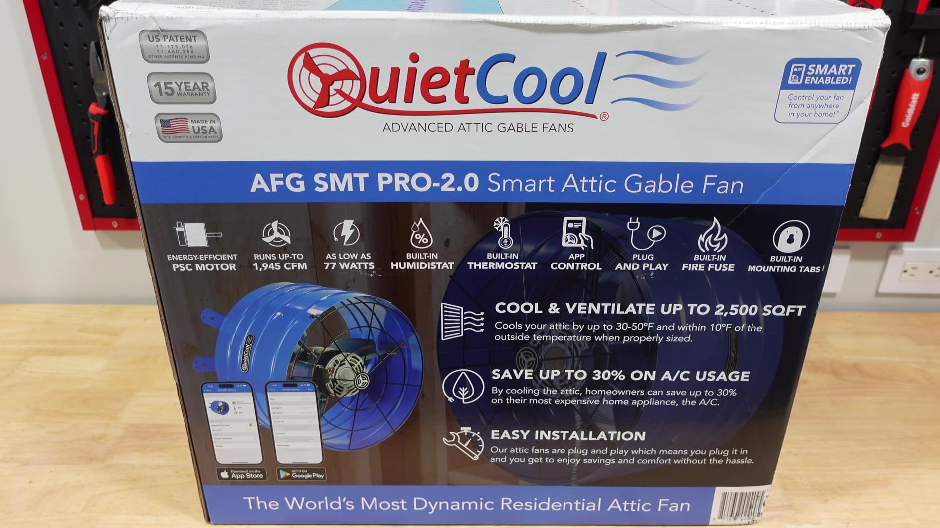 Quietcool AFG SMT PRO-2.0 Smart Attic Fan for Gable Vents - 1945 CFM - Smart App Control - Thermostat & Humidistat - 20ft Power Cord - Plug-and-play - Two Speed customer photo 1