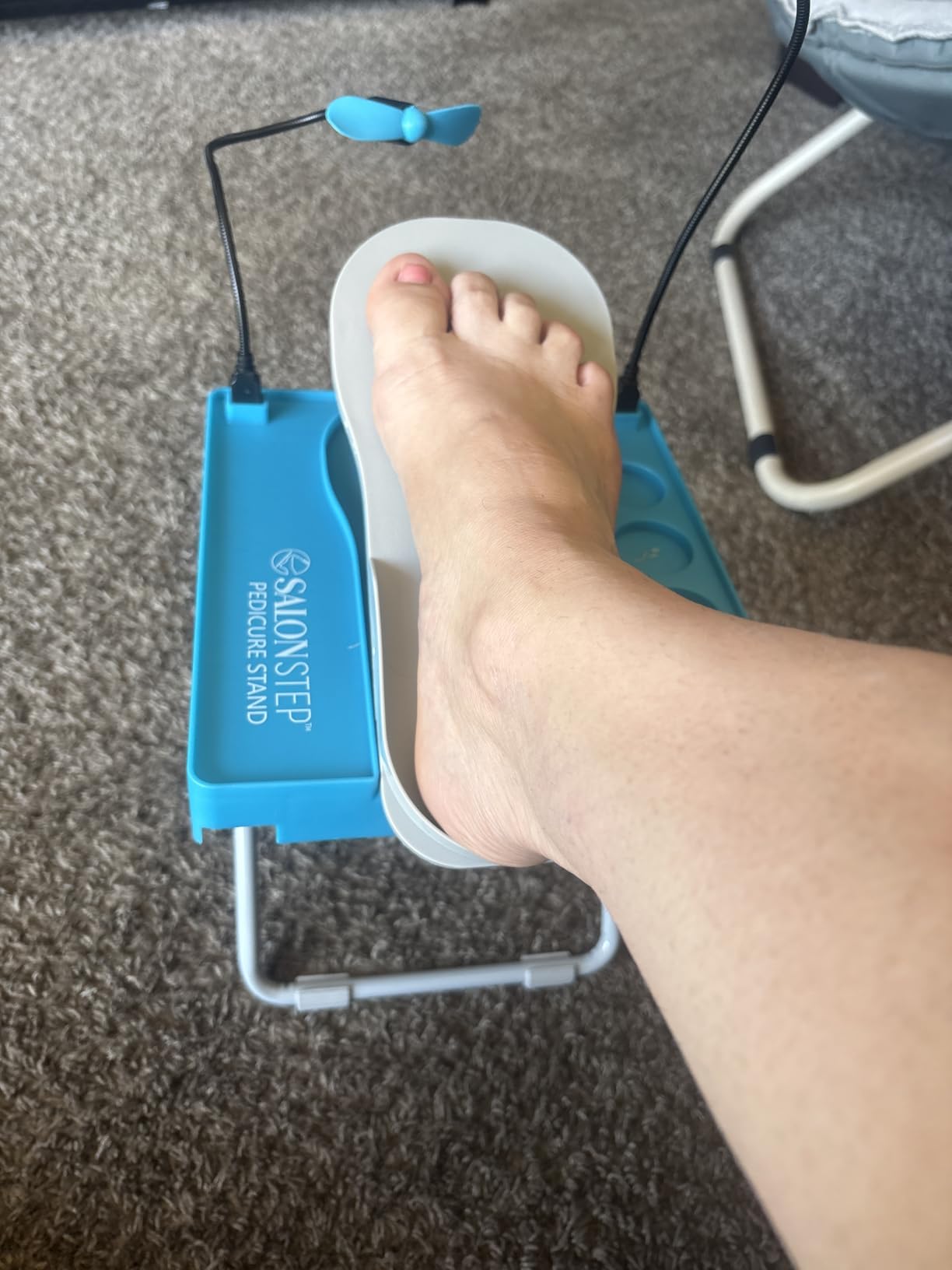Salon Step Pedicure Footrest with LED Magnifier, Drying Fan and Storage | Adjustable nonslip footrest reduces bending and stretching for easier at-home pedicures; sturdy legs and built-in storage customer photo 2