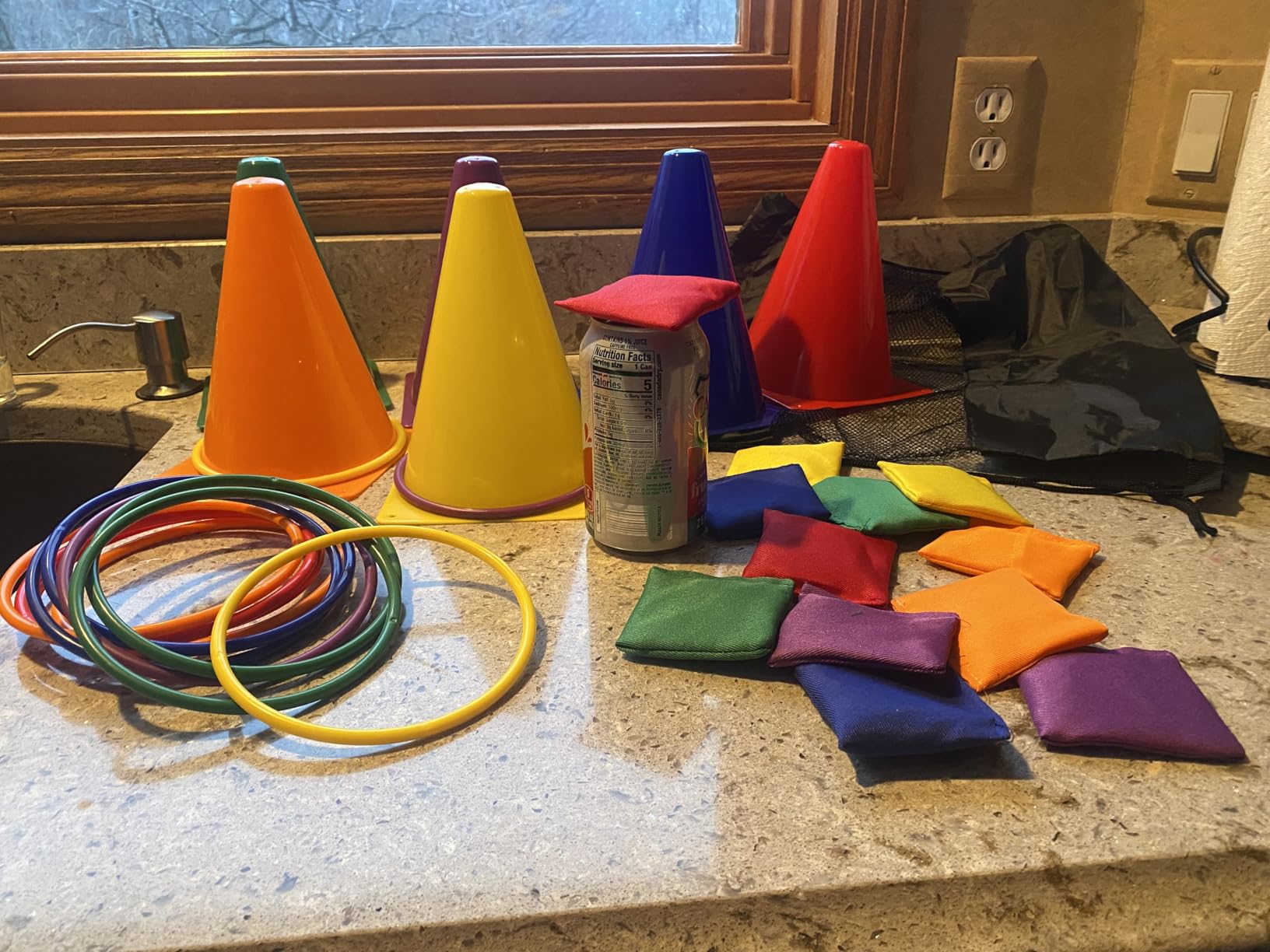 unanscre 31PCS 3 in 1 Carnival Outdoor Games Combo Set for Kids, Soft Plastic Cones Bean Bags Ring Toss Game, Gift for Birthday Party/Xmas customer photo 1