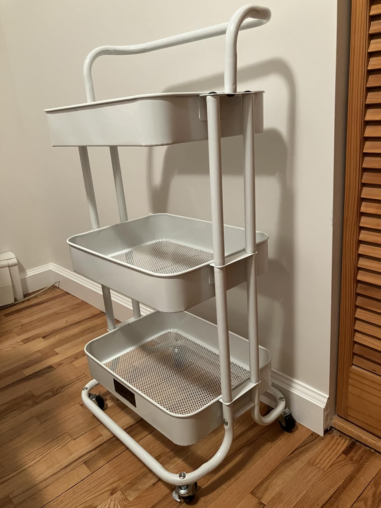 Pipishell 3 Tier Rolling Cart, Metal Utility Cart with Wheels and Handle, White customer photo 1