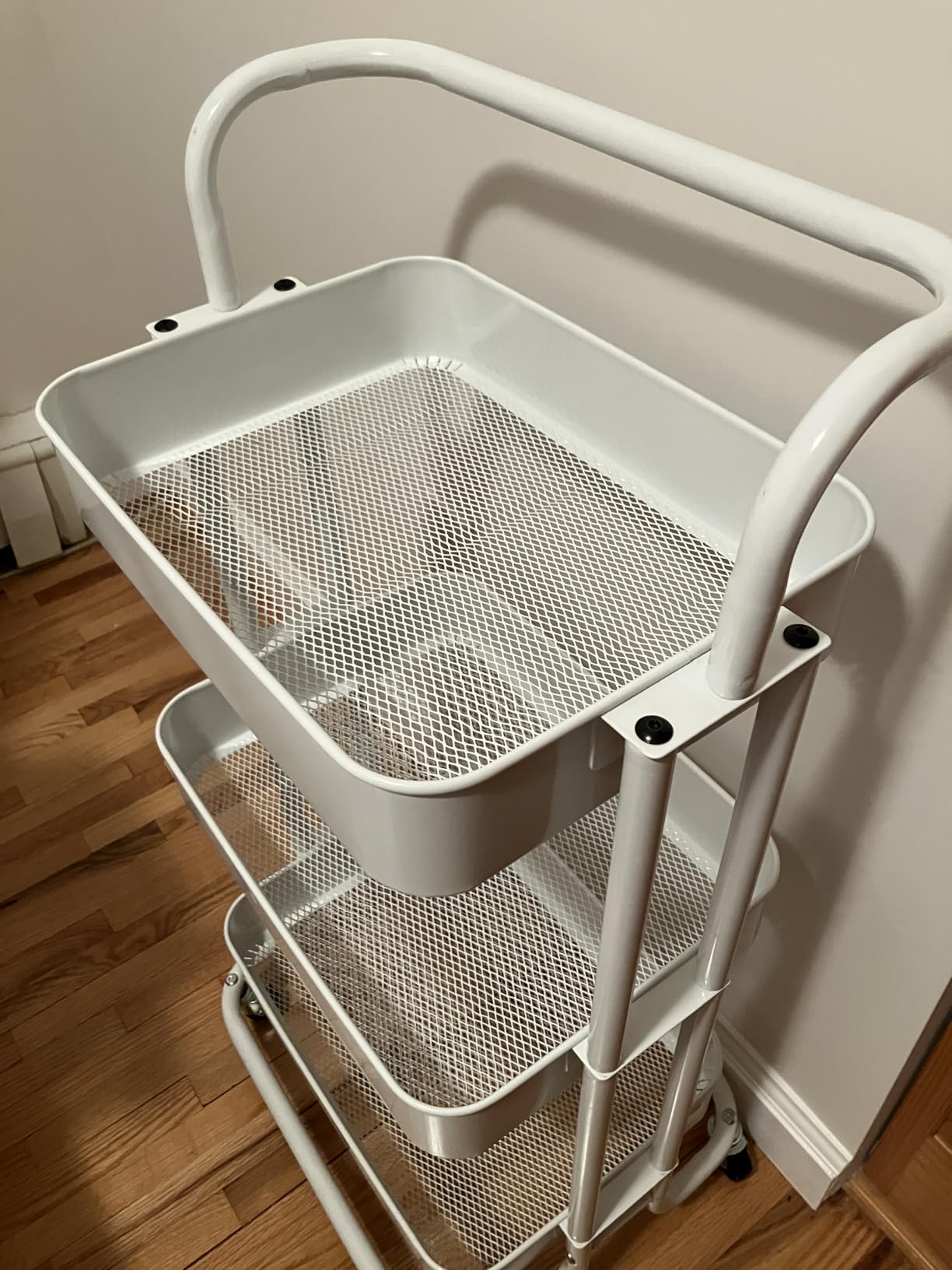 Pipishell 3 Tier Rolling Cart, Metal Utility Cart with Wheels and Handle, White customer photo 2