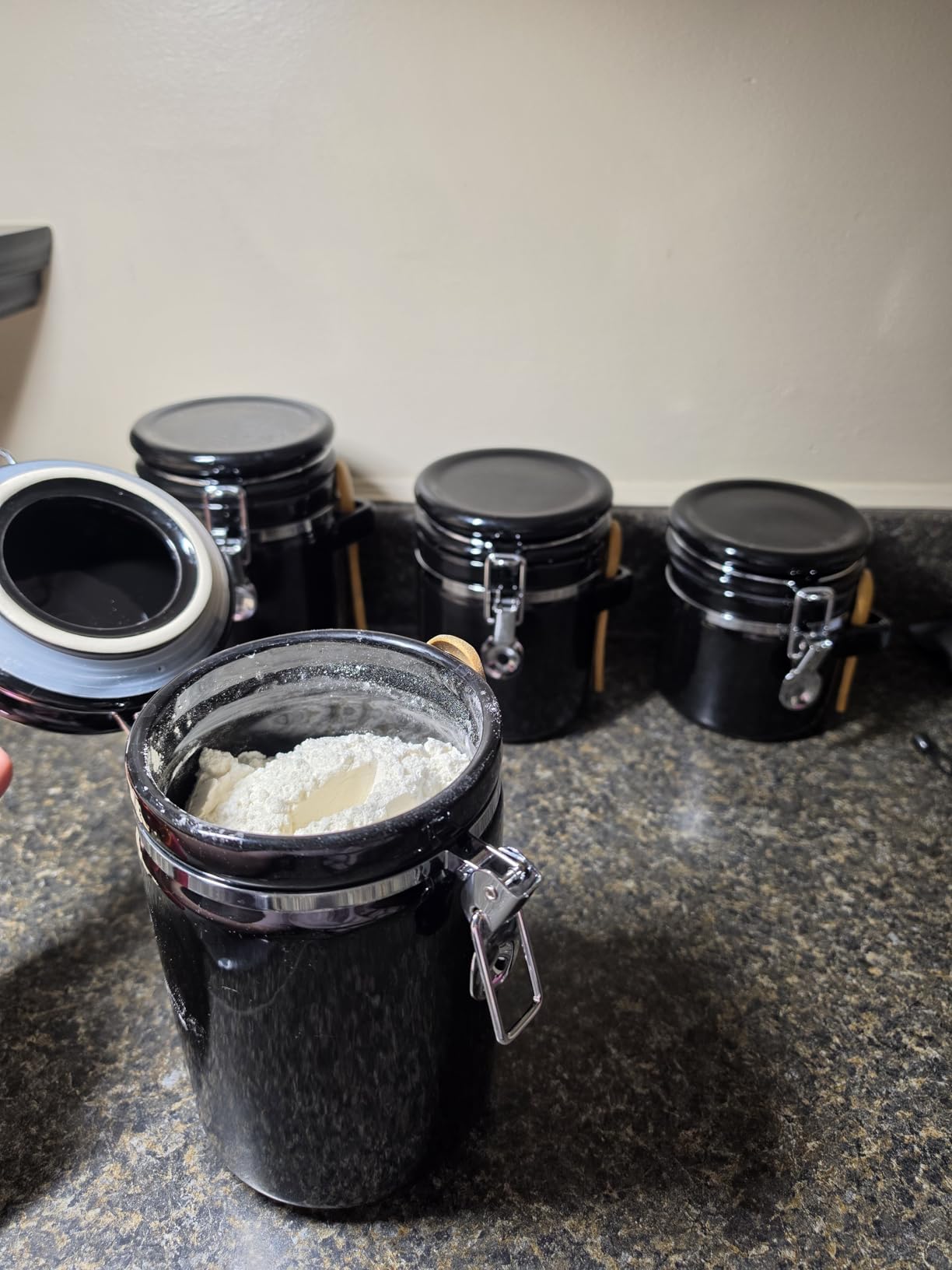 Home Intuition 4-Piece Ceramic Kitchen Canisters Set, Airtight Containers with Wooden Spoons and Chalk Labels (White) customer photo 2
