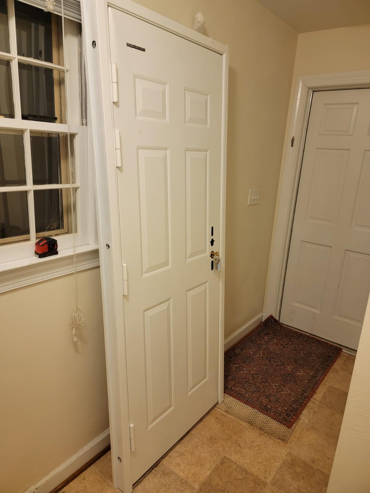 VIZ-PRO Quick Mount Steel Security Door with Frame and Hardware, 6 Panel White Right Side-Hinged Inward, 39 9/16