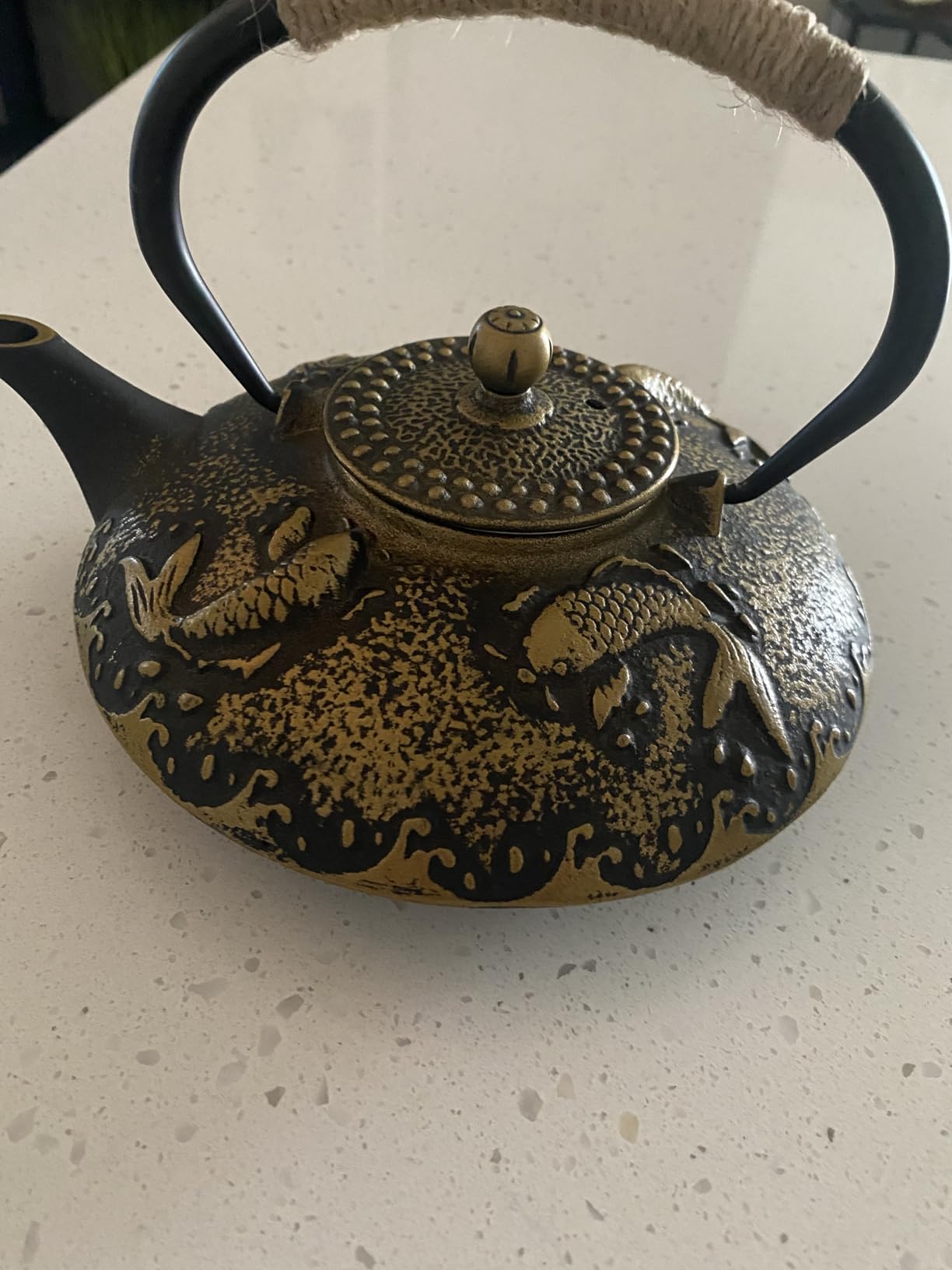 Ufine Koi Fish Cast Iron Teapot Set Stove Top 26 oz Tea Kettle with 4 Cups | Enamel Coated with Stainless Steel Infuser and Trivet, Japanese Style Tetsubin Tea Gift Set customer photo 1