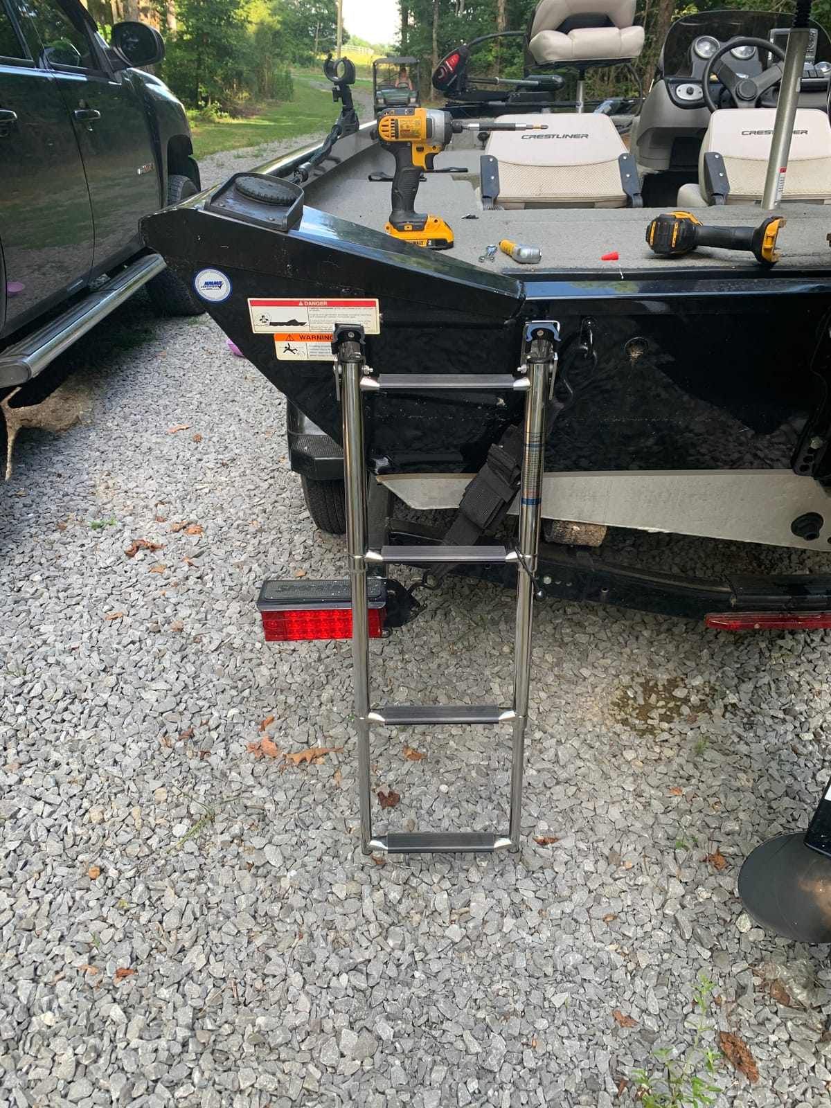 3 Step Telescoping Folding Transom Ladder | Marine 304 Stainless Steel Boat Ladder | Rear Entry | Corrosion Resistant Non-Slip Steps | Pontoon Swim Platform Mount | B00363 customer photo 1