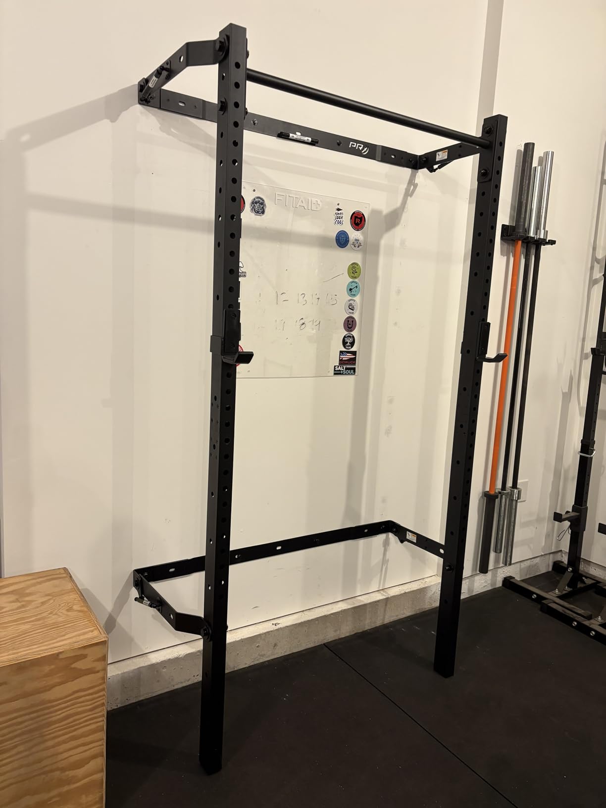 PRx Performance Murphy Foldable Squat Rack with Space-Saving Pull-Up Bar - Wall-Mounted Gym Equipment, Includes J-Cups for Barbell, Ideal for Strength Training, Bench Press and Leg Squats customer photo 2