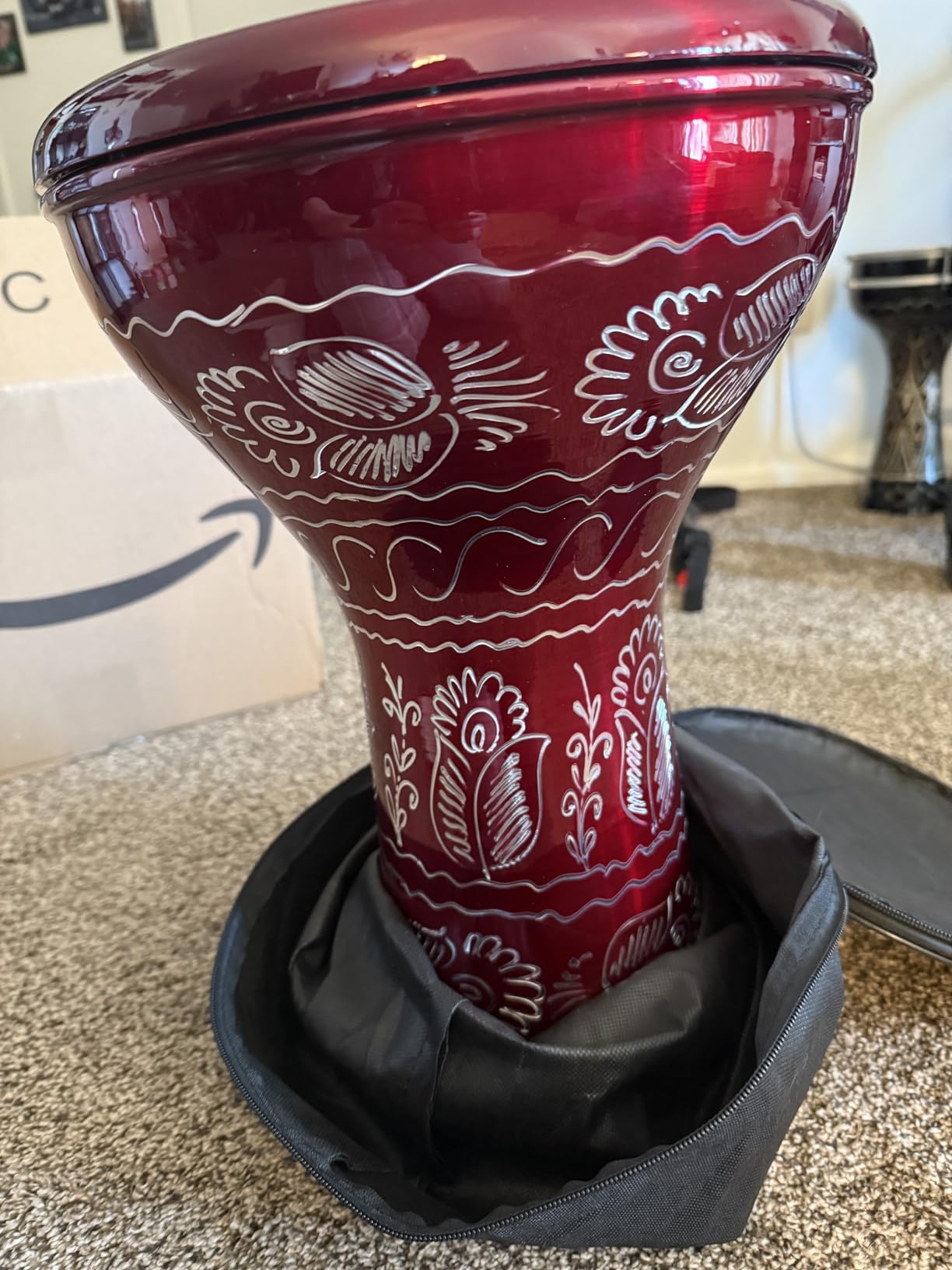 The 17'' Wave Zaza Percussion Egyptian Style Darbuka Doumbek (Black - Engraved) customer photo 2