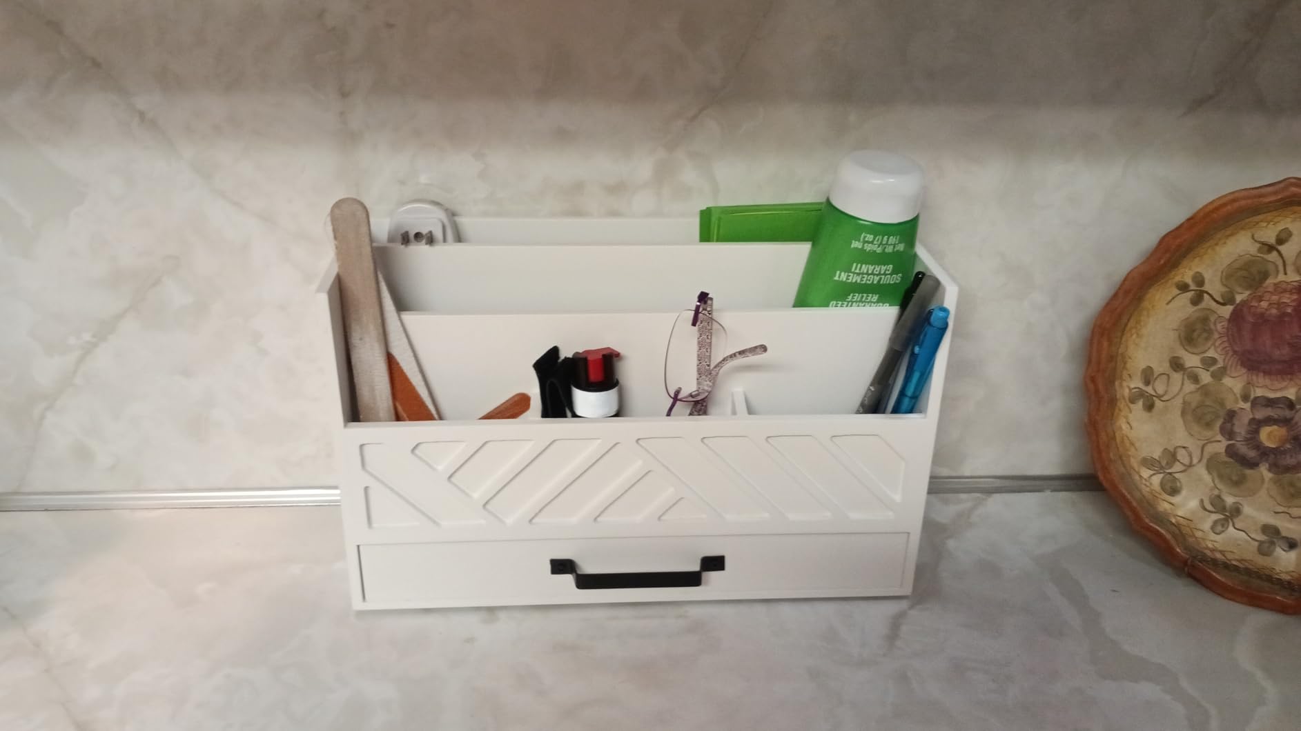 BLU MONACO | Wooden Mail Organizer with Drawer | Mail Organizer Countertop with 6 Compartments | Bill Holder for Desk | White Desktop Mail Sorter customer photo 2