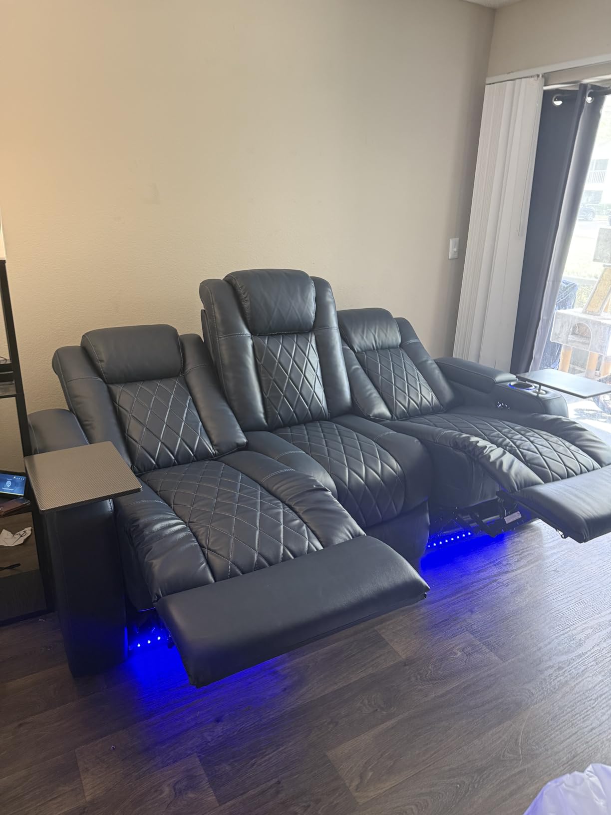 Valencia Home Theater Seating Tuscany 2025 3-Seat Power Recliner with Center Console - Top Grain Nappa 11000 Leather, Cool Gel Memory Foam, USB-C/A Charging, RGB Lights (Dark Chocolate) customer photo 2