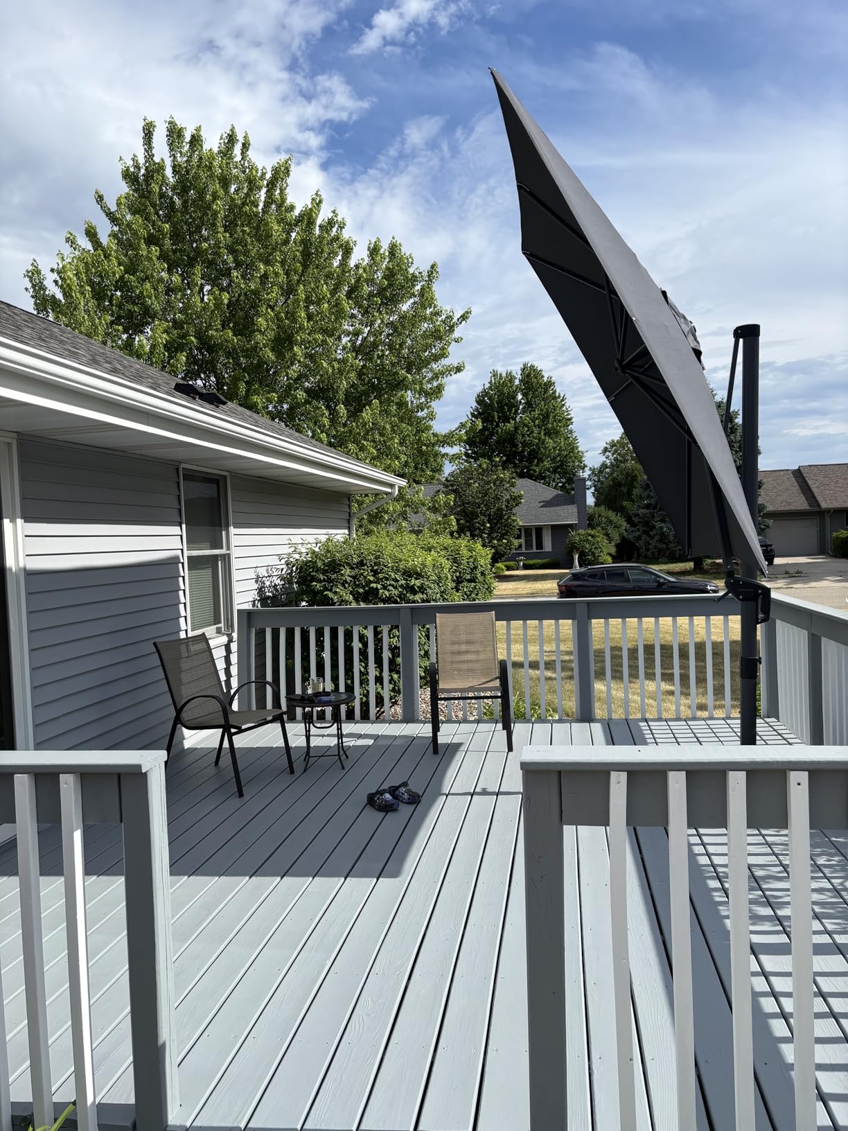 PURPLE LEAF Cantilever Umbrella 9' x 11.5' Rectangle 360° Rotation Grey | Fade Resistant, Built to Last, Easy Shade Control, Aluminum handle Smooth action, 360° Shade Freedom, 99% UV Protection customer photo 2