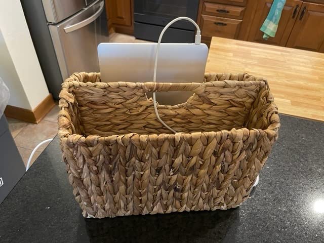 StorageWorks Hand-Woven Divided Magazine Basket, Rattan Magazine Holder, Natural Wicker Magazine Rack for Bathroom, Office, Water Hyacinth, 1 Pack | Magazine Holder Bathroom, Mail Baskets for Counter customer photo 2