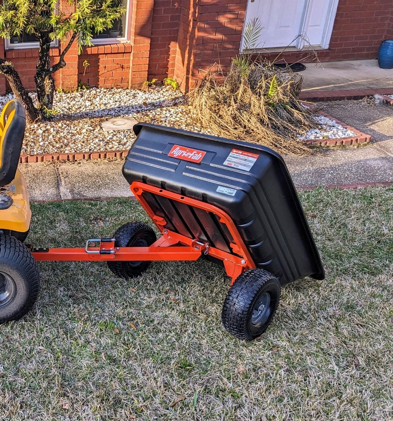 Agri-Fab Tow Behind Poly Dump Swivel Cart for Lawn Tractors and Mowers, 700 lb Capacity, 12 Cu Ft Utility Trailer customer photo 1