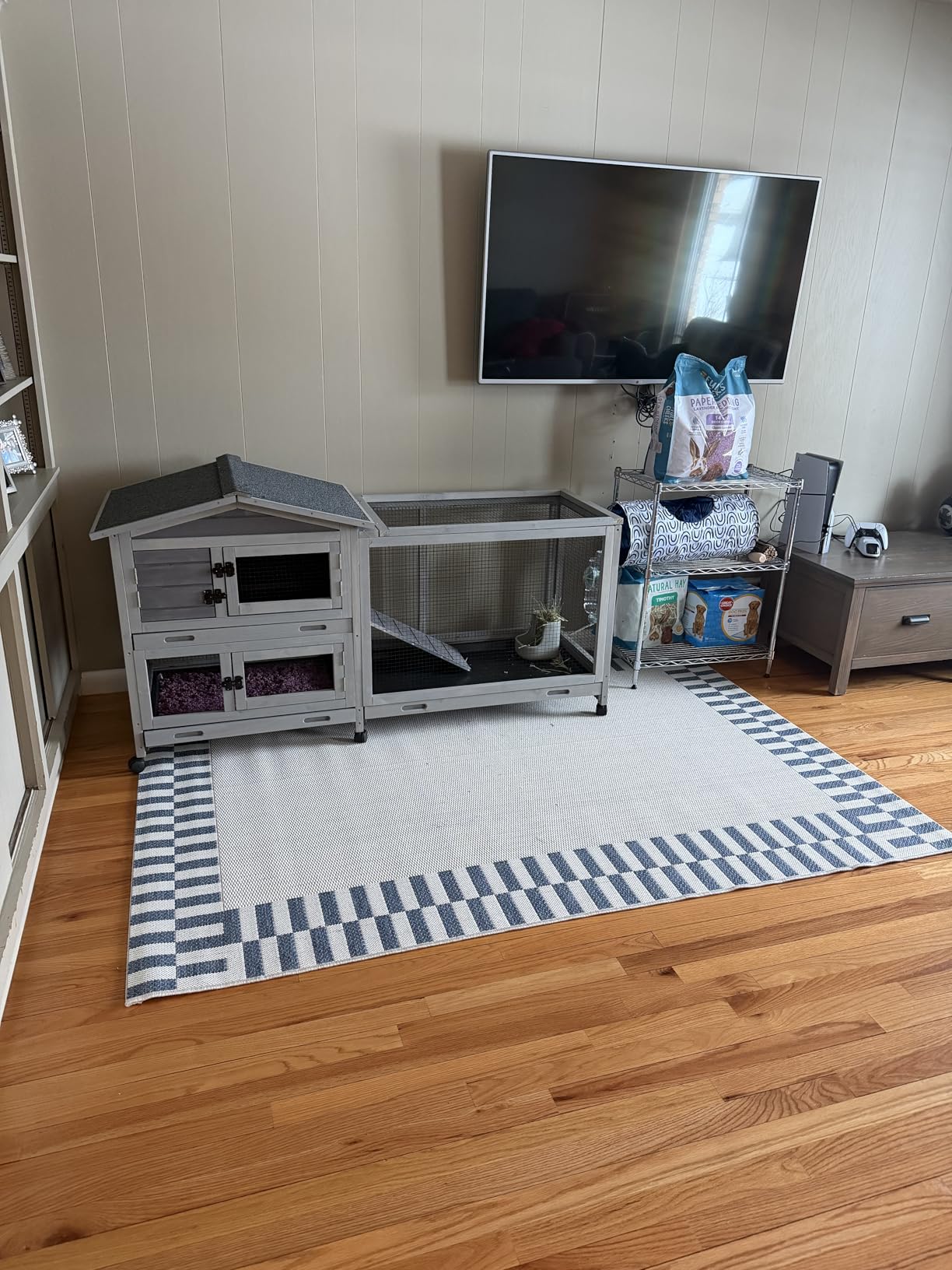 Bunny Cage Indoor and Outdoor Rabbit Hutch with Casters Waterproof Roof, Pull Out Tray from Back and Front 61.2