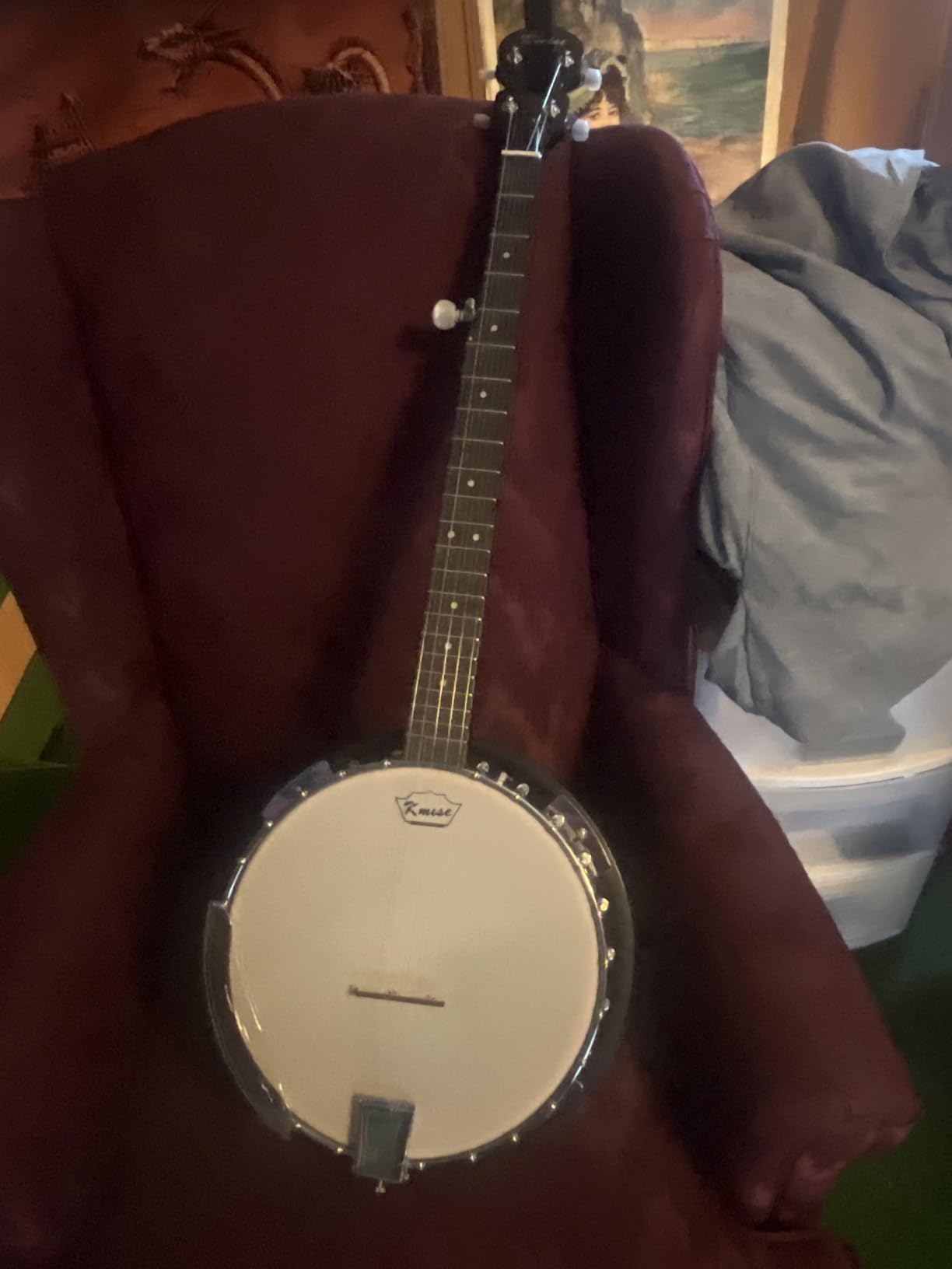 Kmise Tenor Banjolele 4 String Banjo Ukulele 26 inch with Bag Tuner Strap Pickup Ruler Wrench Bridge Brownish Yellow customer photo 2