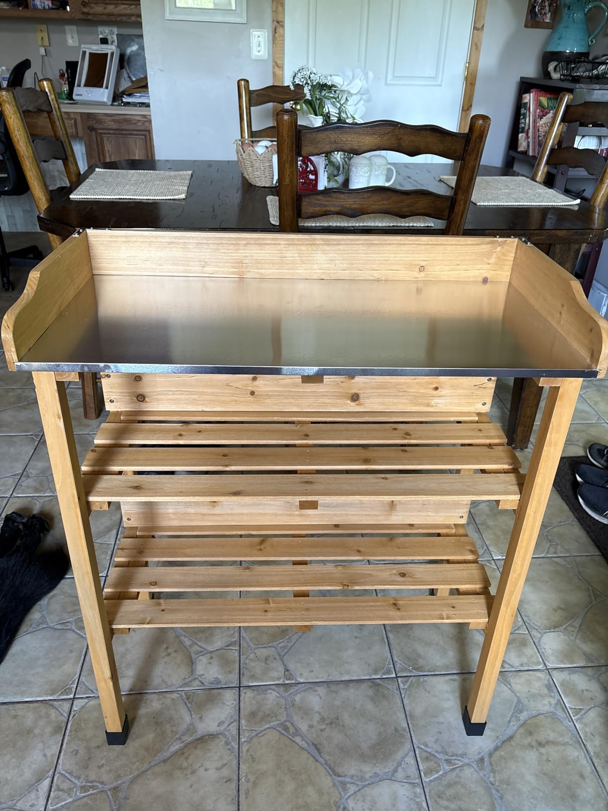 Yaheetech Potting Bench Outdoor Console Table w/3-Tier Storage, Natural Wood customer photo 1